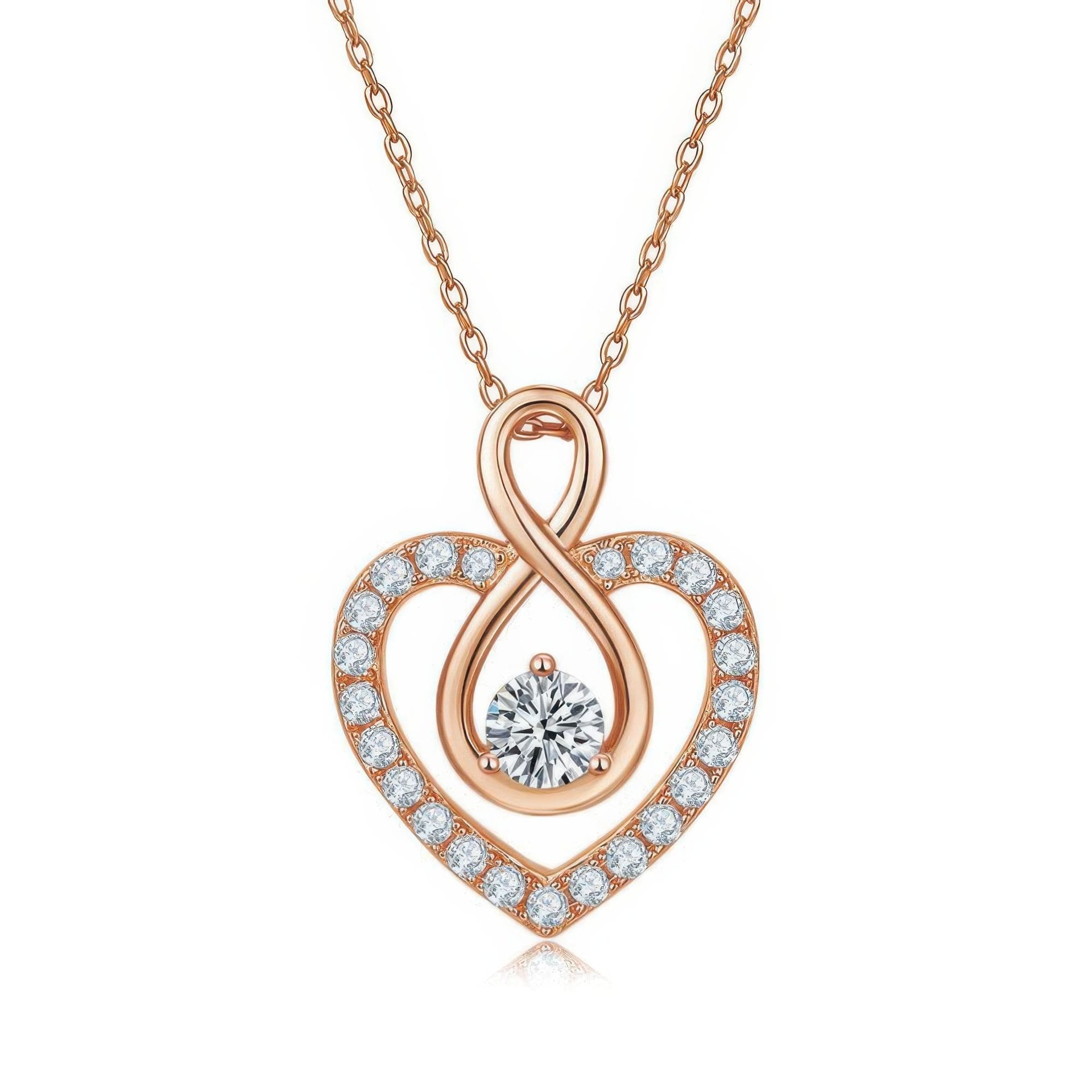 Infinity Heart Moissanite Necklace | Pave Heart with Inner Infinity & Round Center Stone | 925 Sterling Silver, 3 Gold Tones...