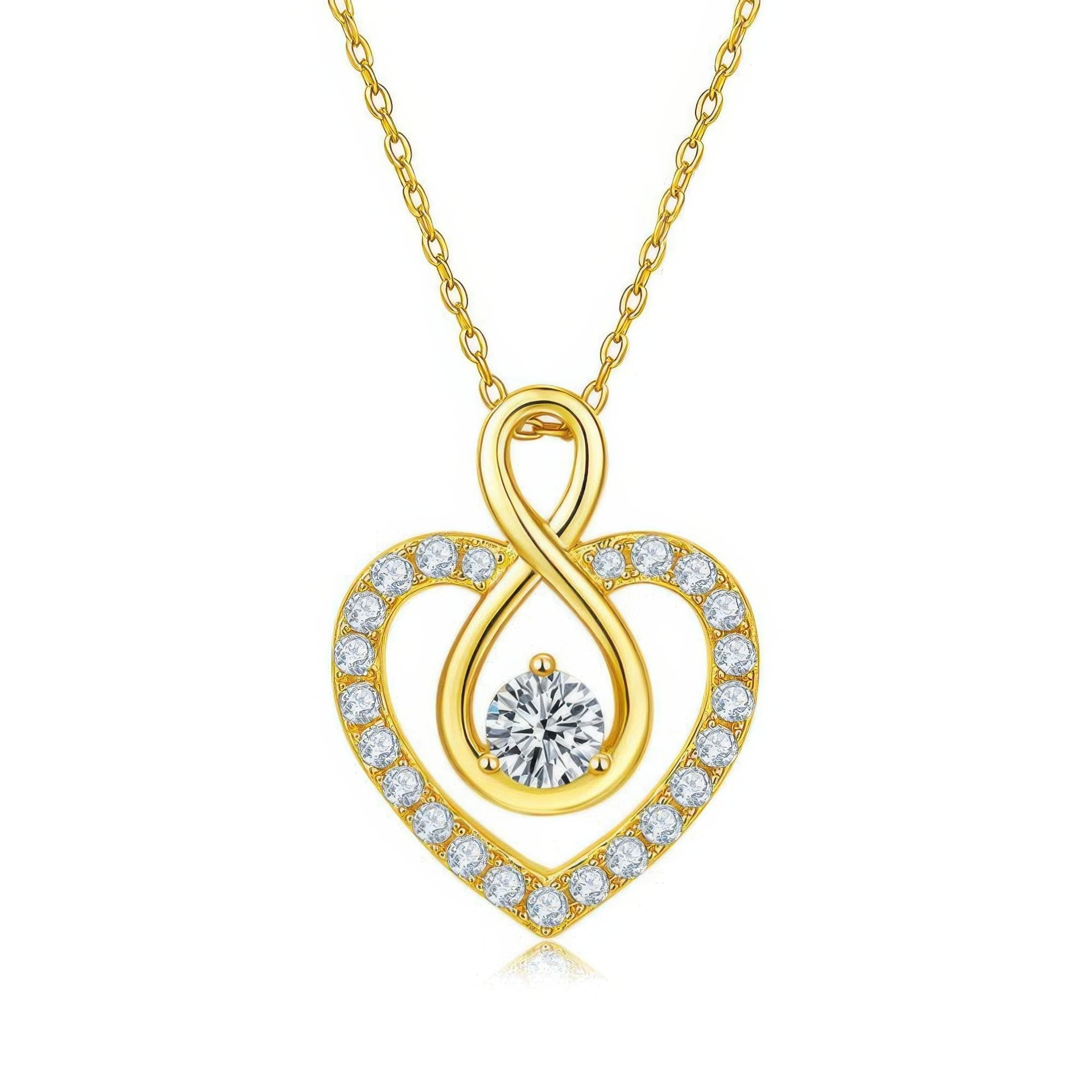 Infinity Heart Moissanite Necklace | Pave Heart with Inner Infinity & Round Center Stone | 925 Sterling Silver, 3 Gold Tones...
