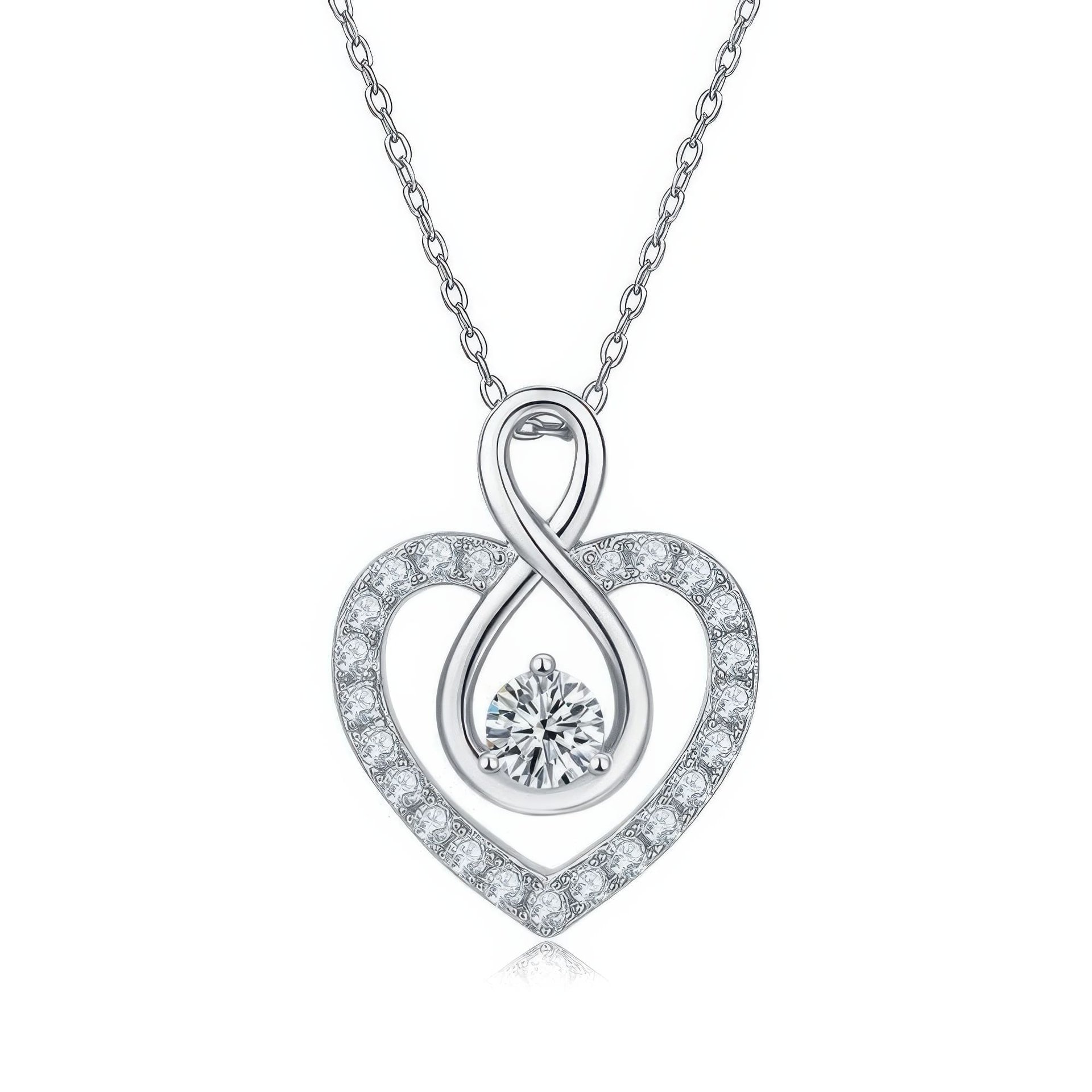 Infinity Heart Moissanite Necklace | Pave Heart with Inner Infinity & Round Center Stone | 925 Sterling Silver, 3 Gold Tones
