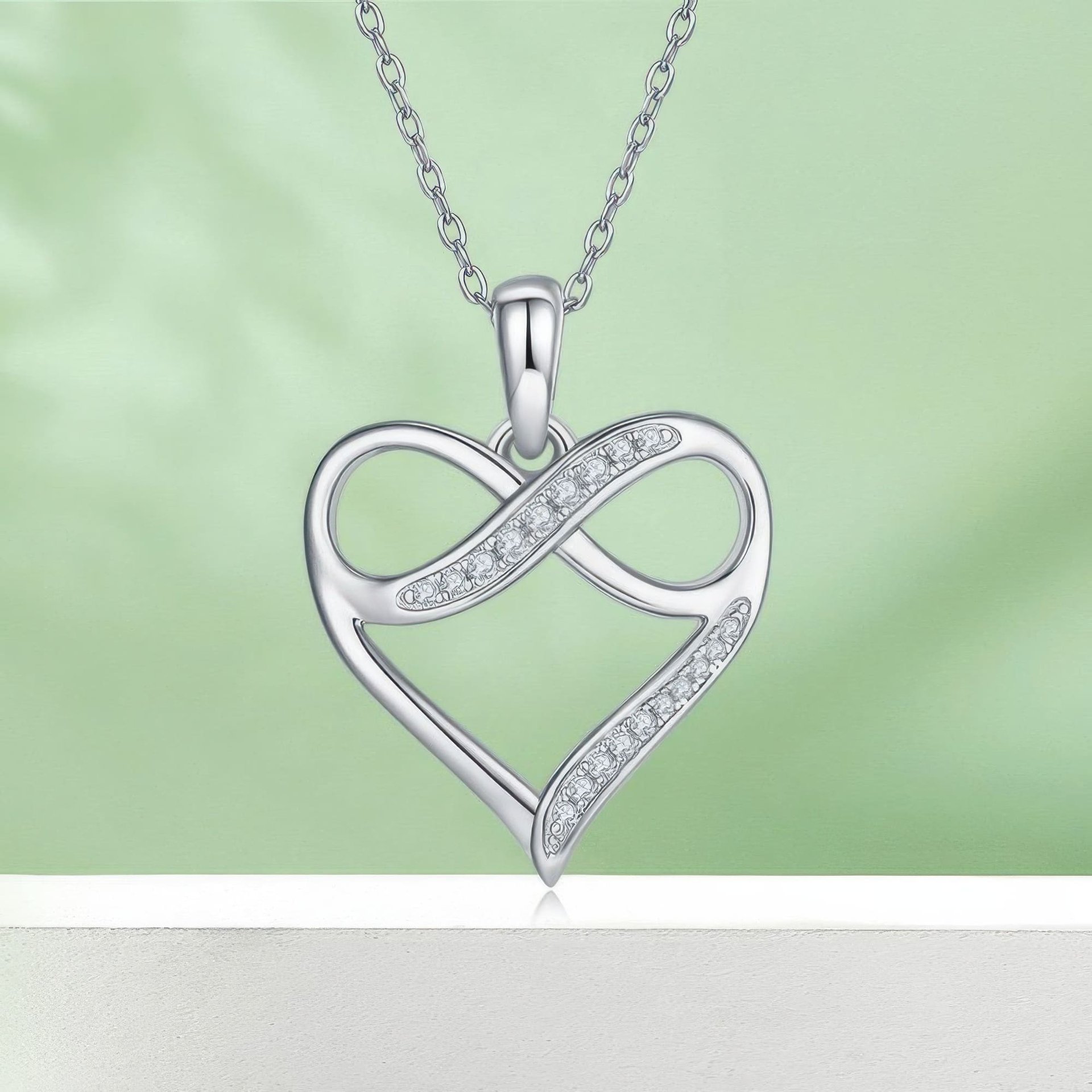 Infinity Heart Moissanite Pendant Necklace | Pavé 925 Sterling Silver | Collarbone Chain - Image 3