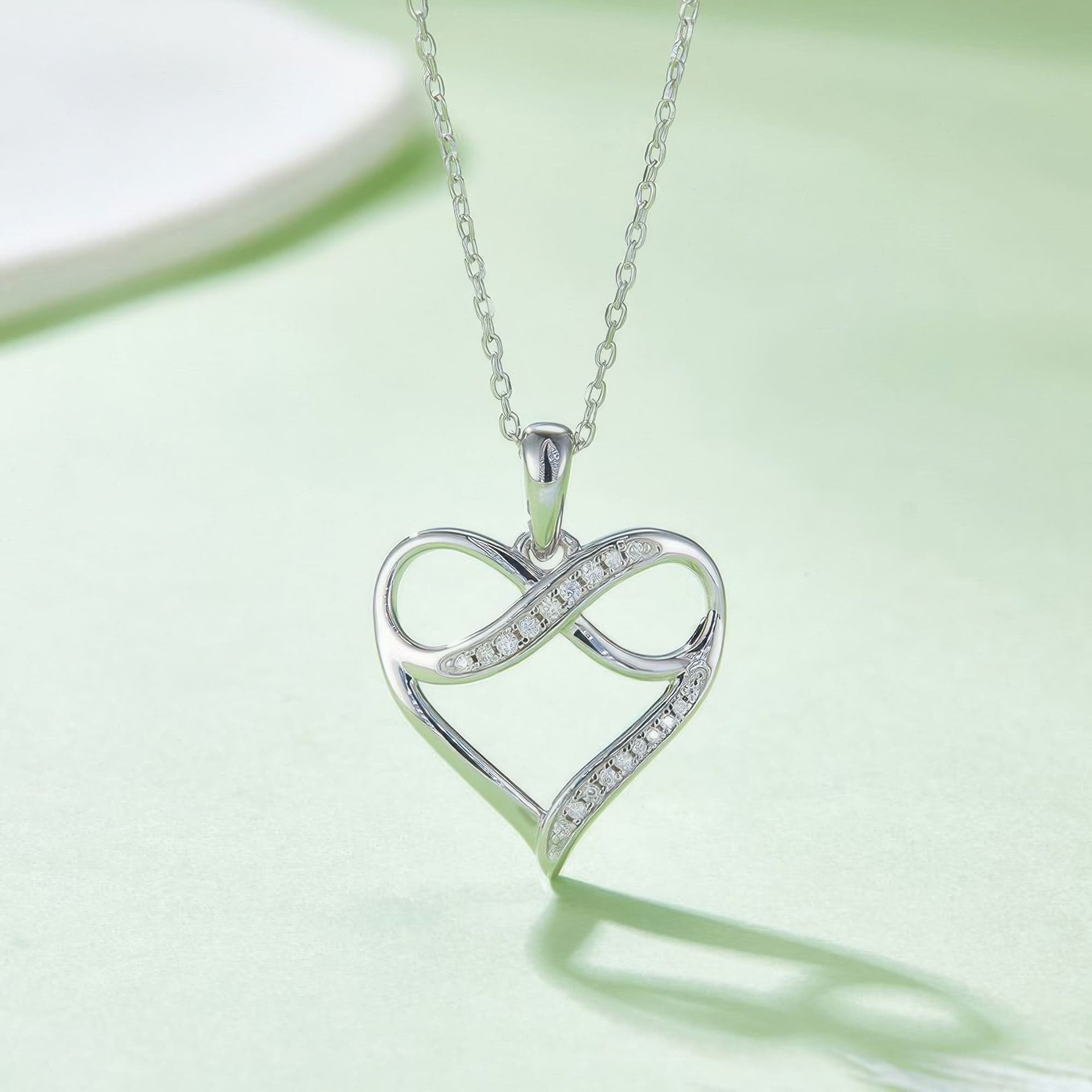 Infinity Heart Moissanite Pendant Necklace | Pavé 925 Sterling Silver | Collarbone Chain - Image 4