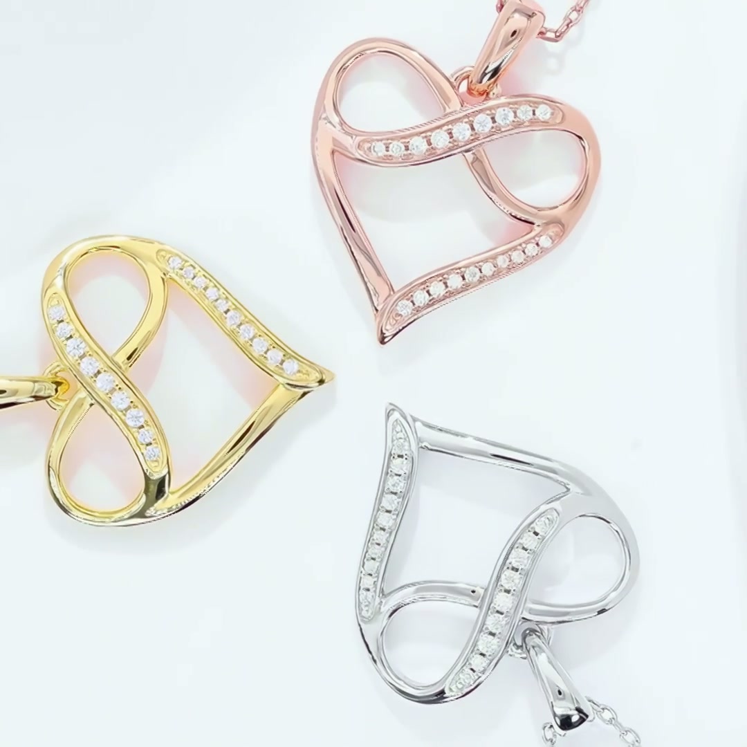 Infinity Heart Moissanite Pendant Necklace | Pavé 925 Sterling Silver | Collarbone Chain product video thumbnail