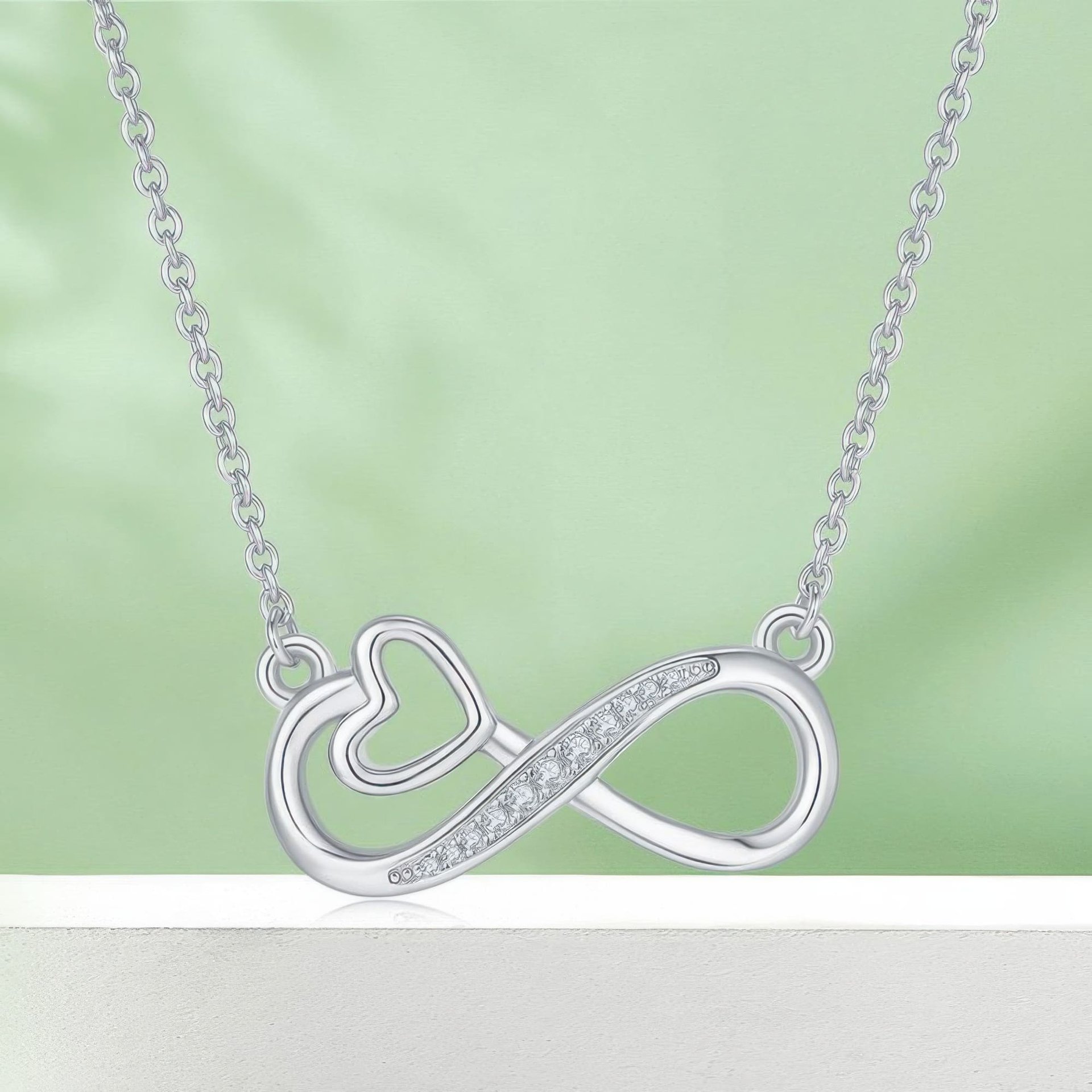 Infinity Heart Moissanite Necklace | Dainty Pavé 925 Sterling Silver | Collarbone Chain for Women - Image 3