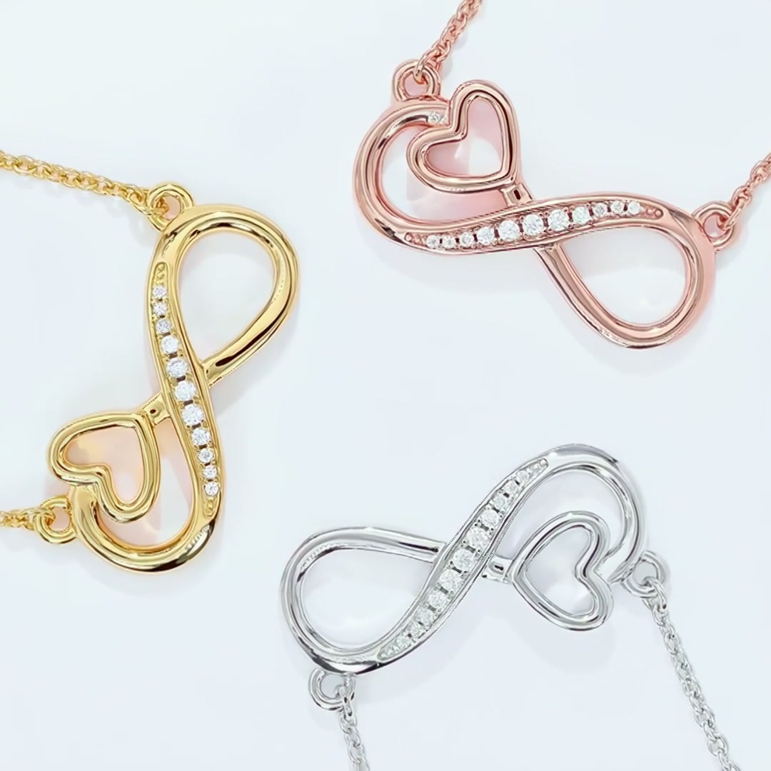 Infinity Heart Moissanite Necklace | Dainty Pavé 925 Sterling Silver | Collarbone Chain for Women product video thumbnail