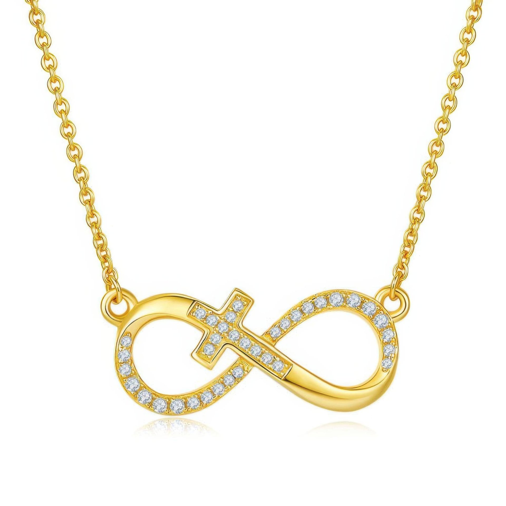 Cross Infinity Moissanite Necklace | Pave Sideways Infinity with Center Cross | 925 Sterling Silver, 3 Gold Tones - Image 7