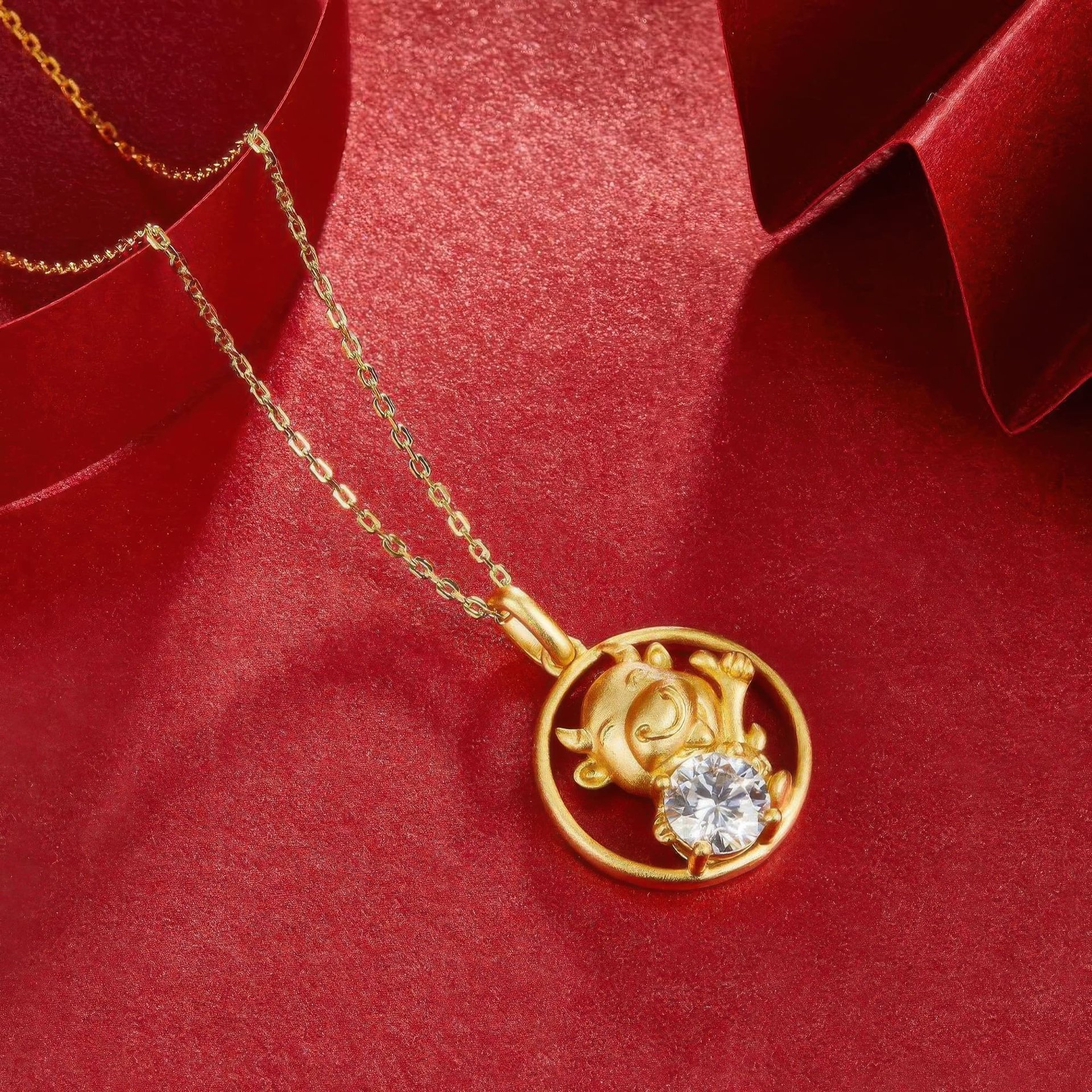 Chinese Zodiac Ox Moissanite Pendant | 22K Gold-Plated 925 Silver | Round DEF Stone - Image 4
