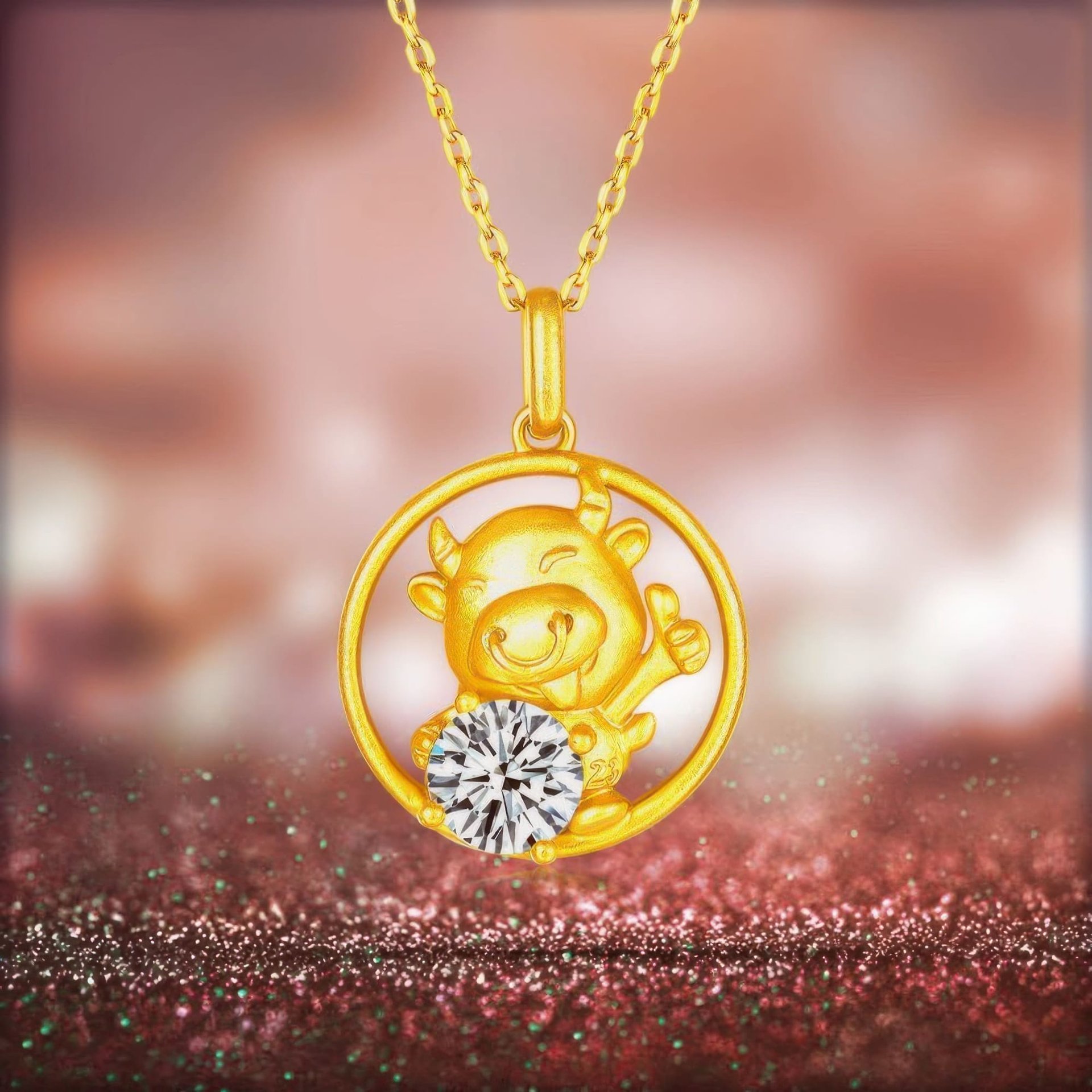 Chinese Zodiac Ox Moissanite Pendant | 22K Gold-Plated 925 Silver | Round DEF Stone - Image 5