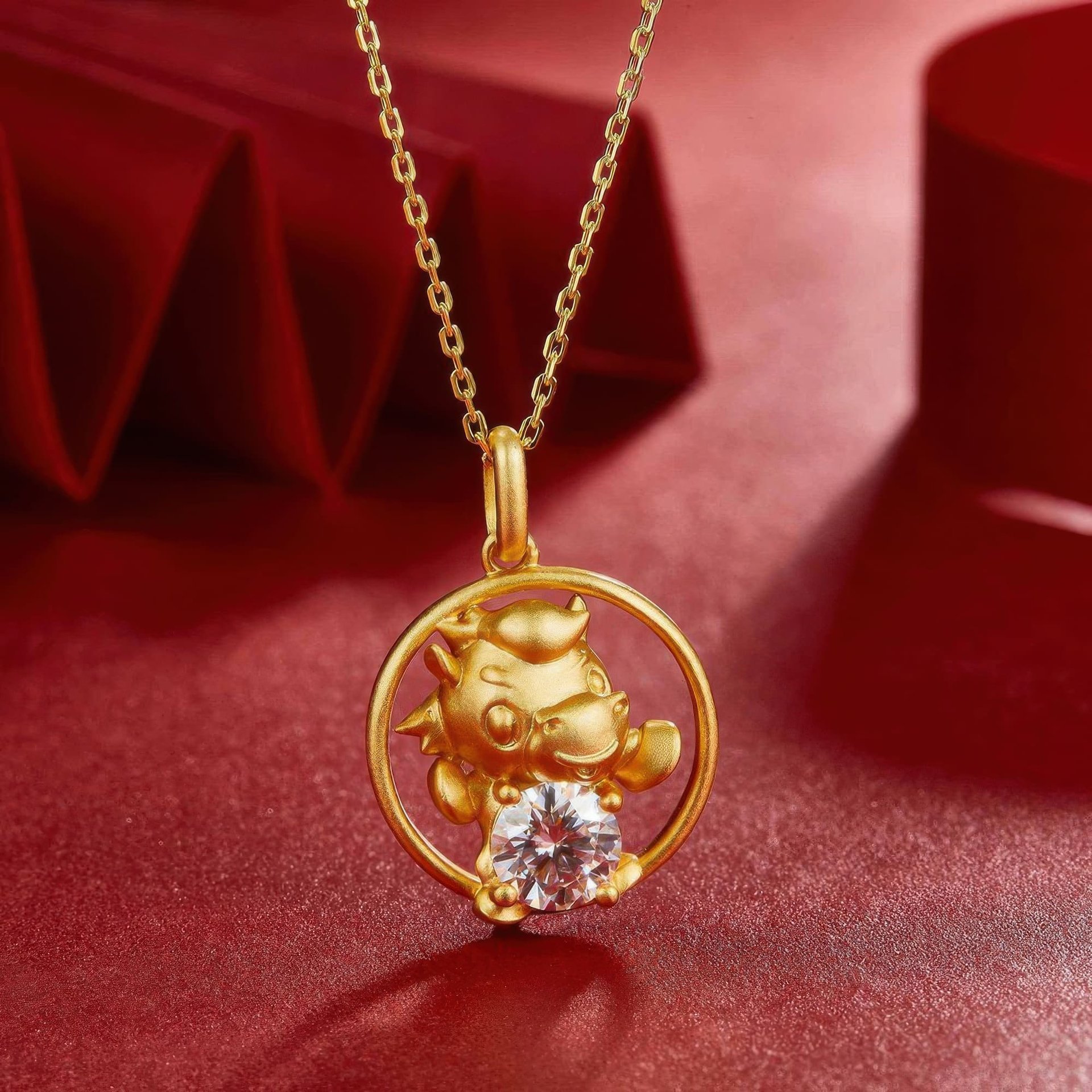 Chinese Zodiac Ox Moissanite Necklace | 22K Gold Plated 925 Silver Pendant - Image 3