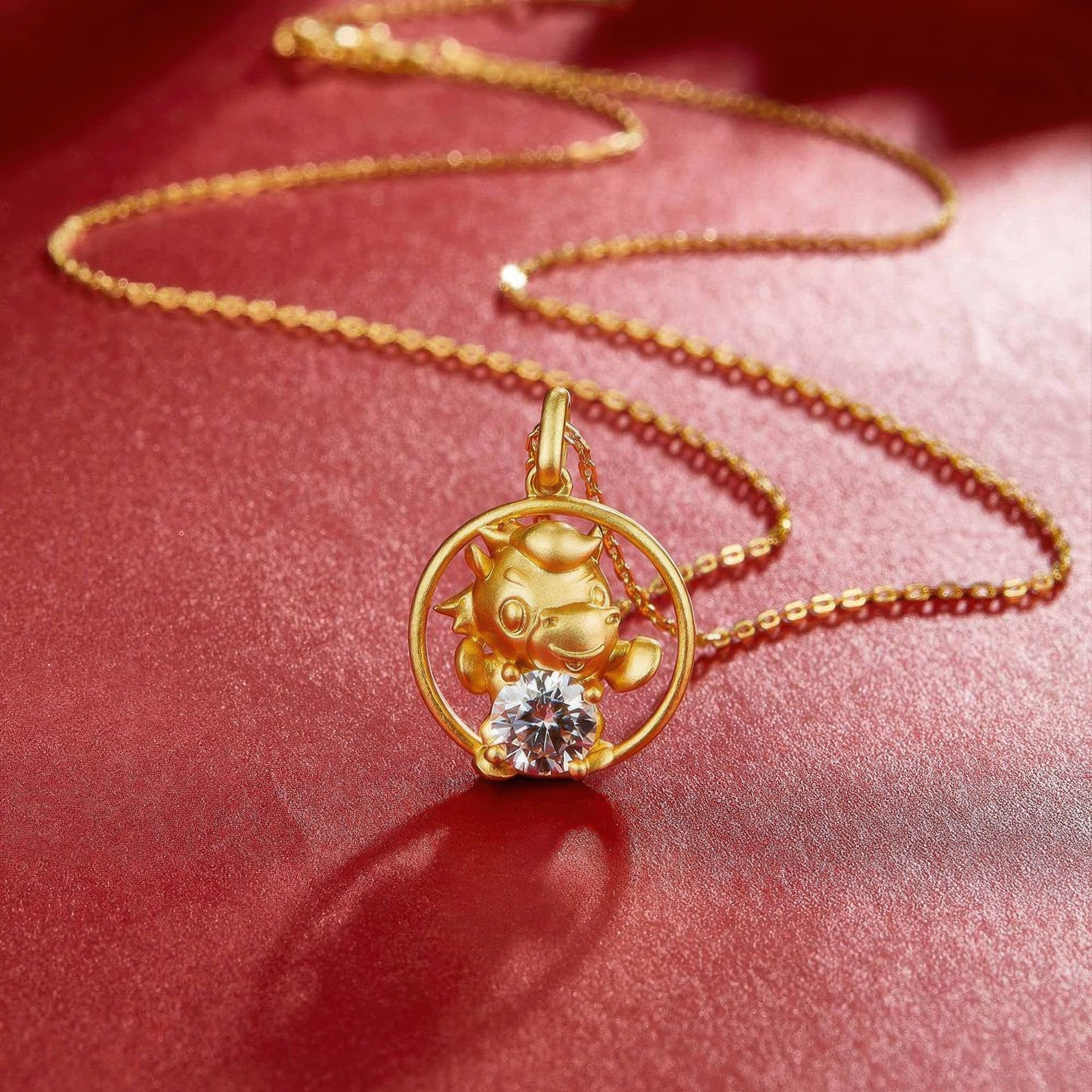 Chinese Zodiac Ox Moissanite Necklace | 22K Gold Plated 925 Silver Pendant - Image 2