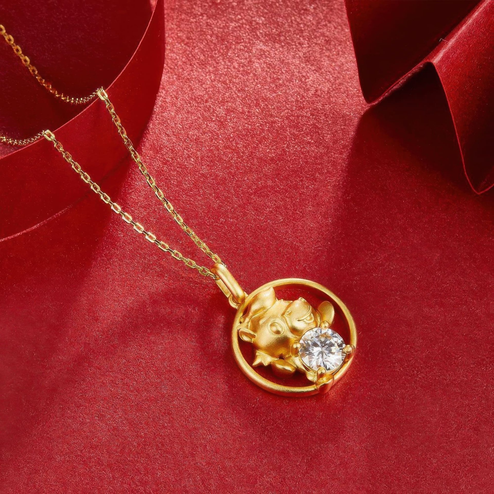 Chinese Zodiac Ox Moissanite Necklace | 22K Gold Plated 925 Silver Pendant - Image 4