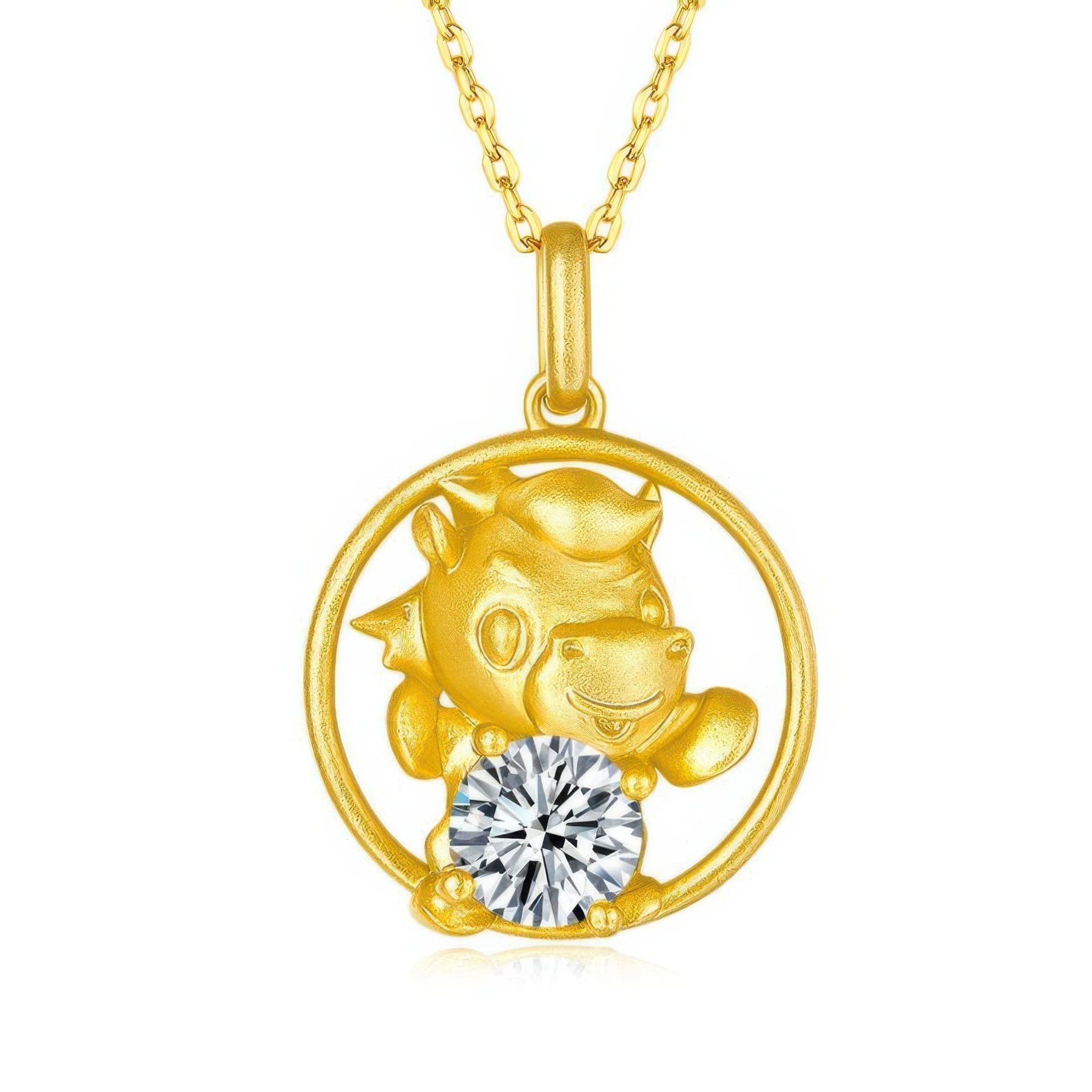 Chinese Zodiac Ox Moissanite Necklace | 22K Gold Plated 925 Silver Pendant