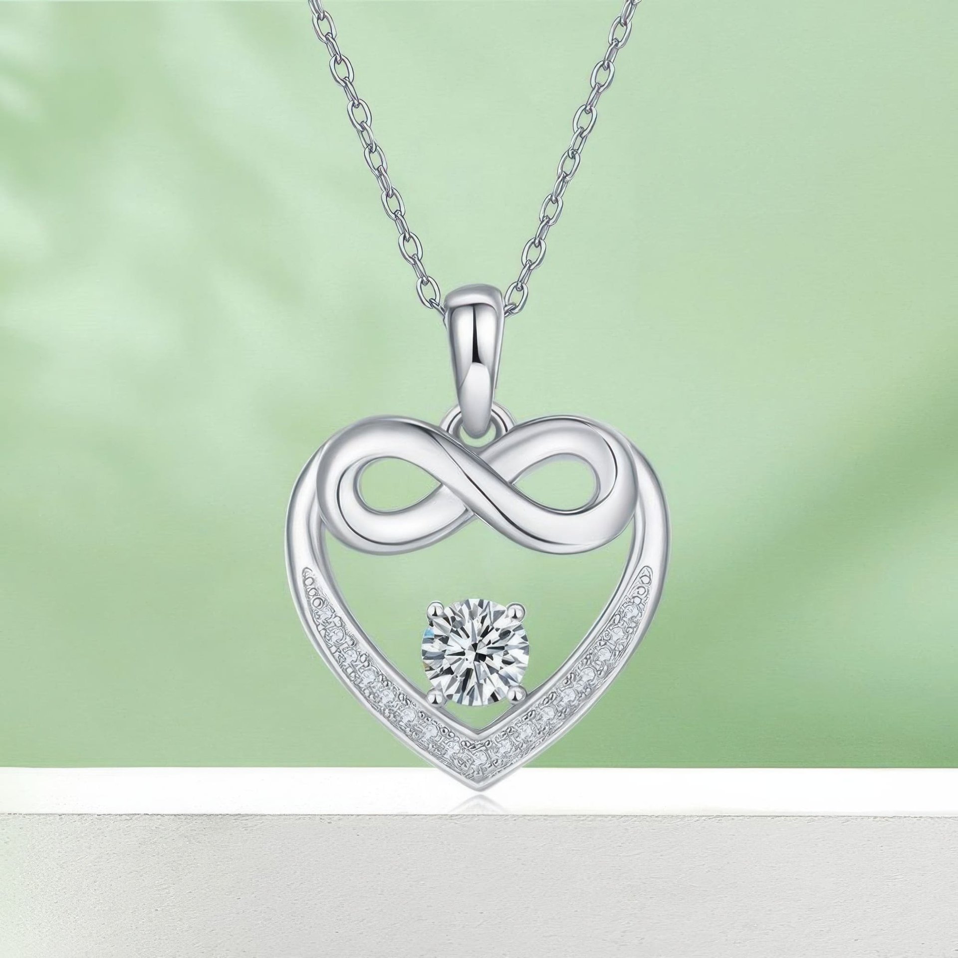 Infinity Heart Moissanite Pendant Necklace | Round Solitaire | 925 Silver - Image 3