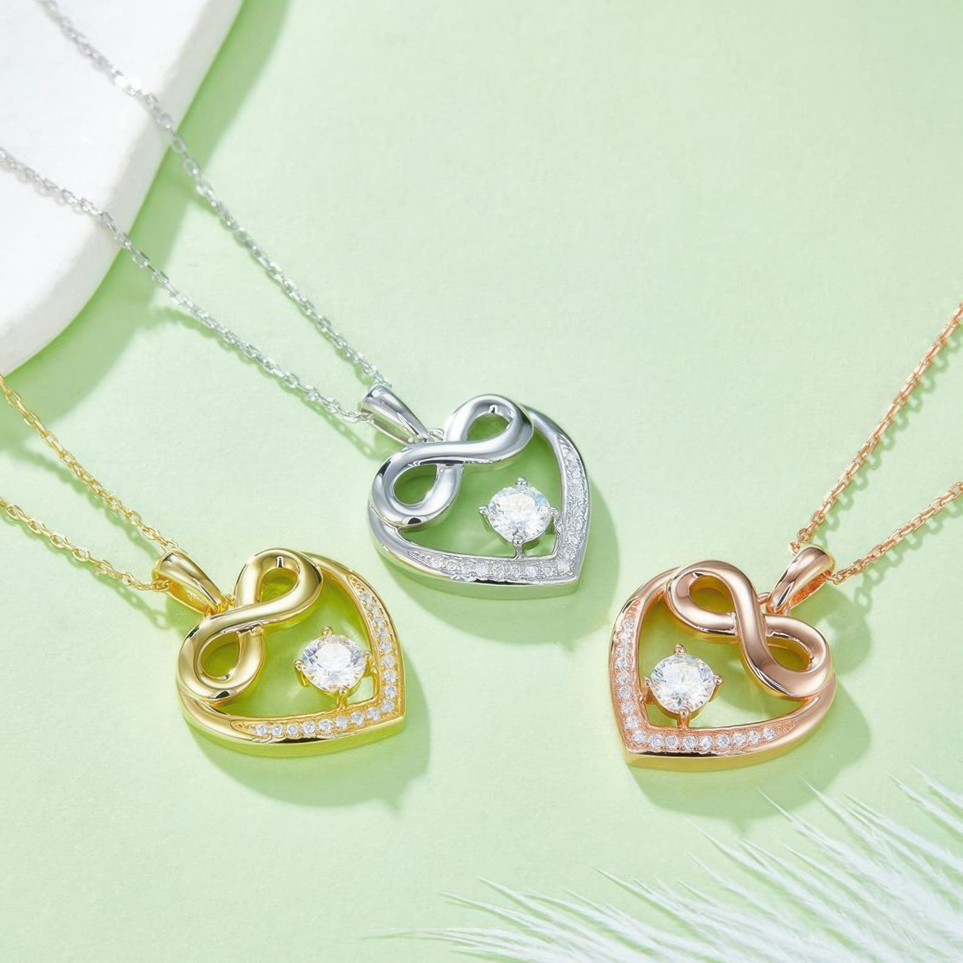 Infinity Heart Moissanite Pendant Necklace | Round Solitaire | 925 Silver - Image 2