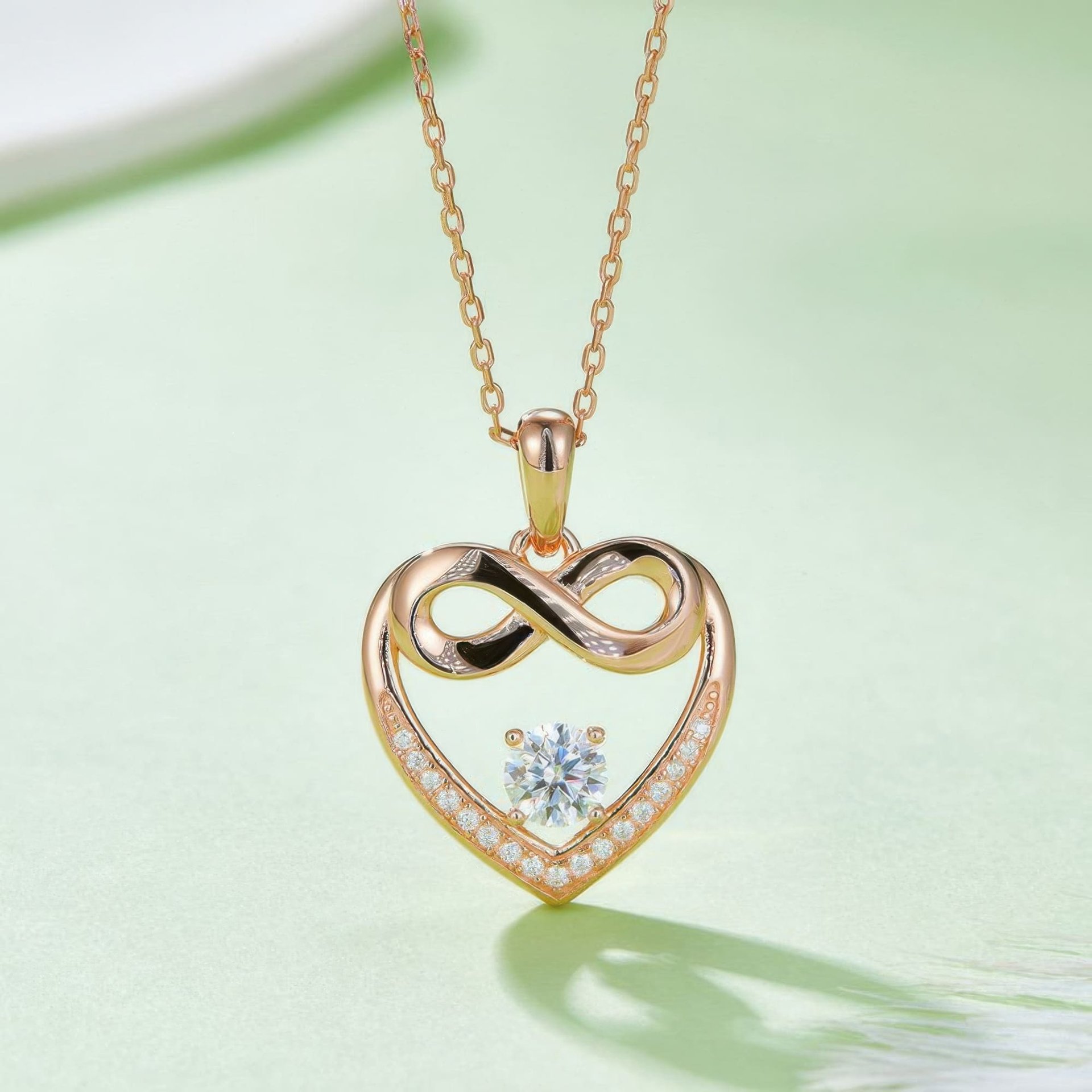 Infinity Heart Moissanite Pendant Necklace | Round Solitaire | 925 Silver - Image 4