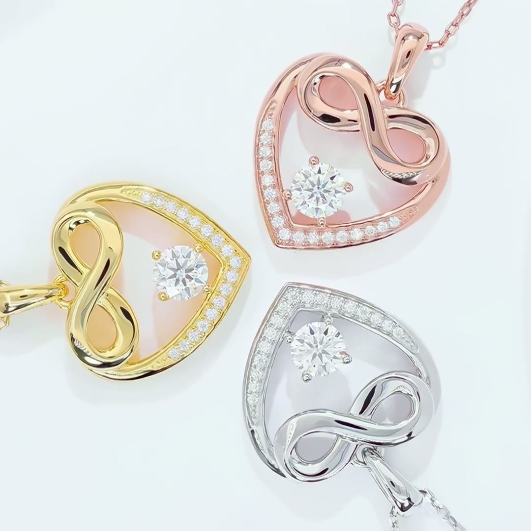 Infinity Heart Moissanite Pendant Necklace | Round Solitaire | 925 Silver product video thumbnail