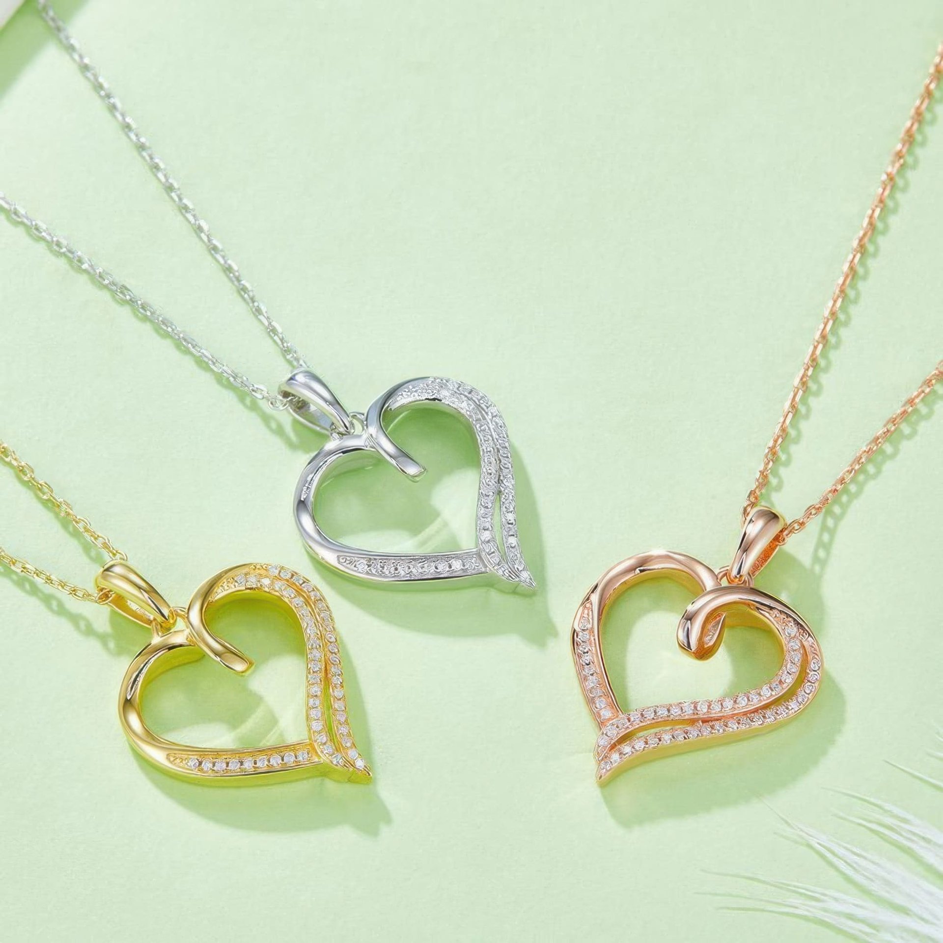 Ribbon Twist Heart Moissanite Pendant Necklace | Sterling Silver Open Heart with Looped Crossover Top | 3 Plating Options -...