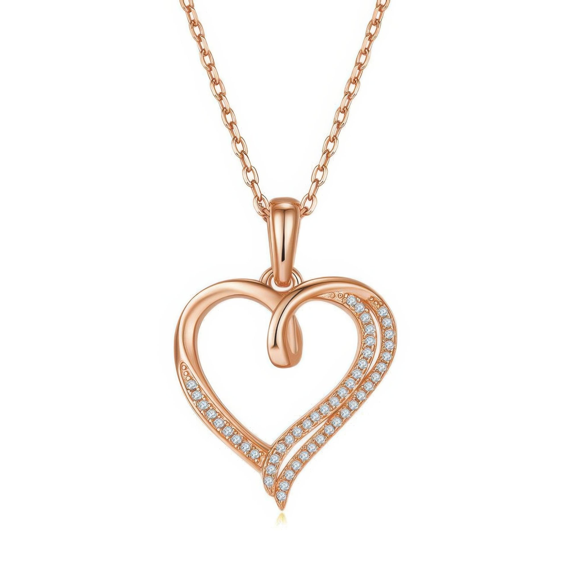 Ribbon Twist Heart Moissanite Pendant Necklace | Sterling Silver Open Heart with Looped Crossover Top | 3 Plating Options -...