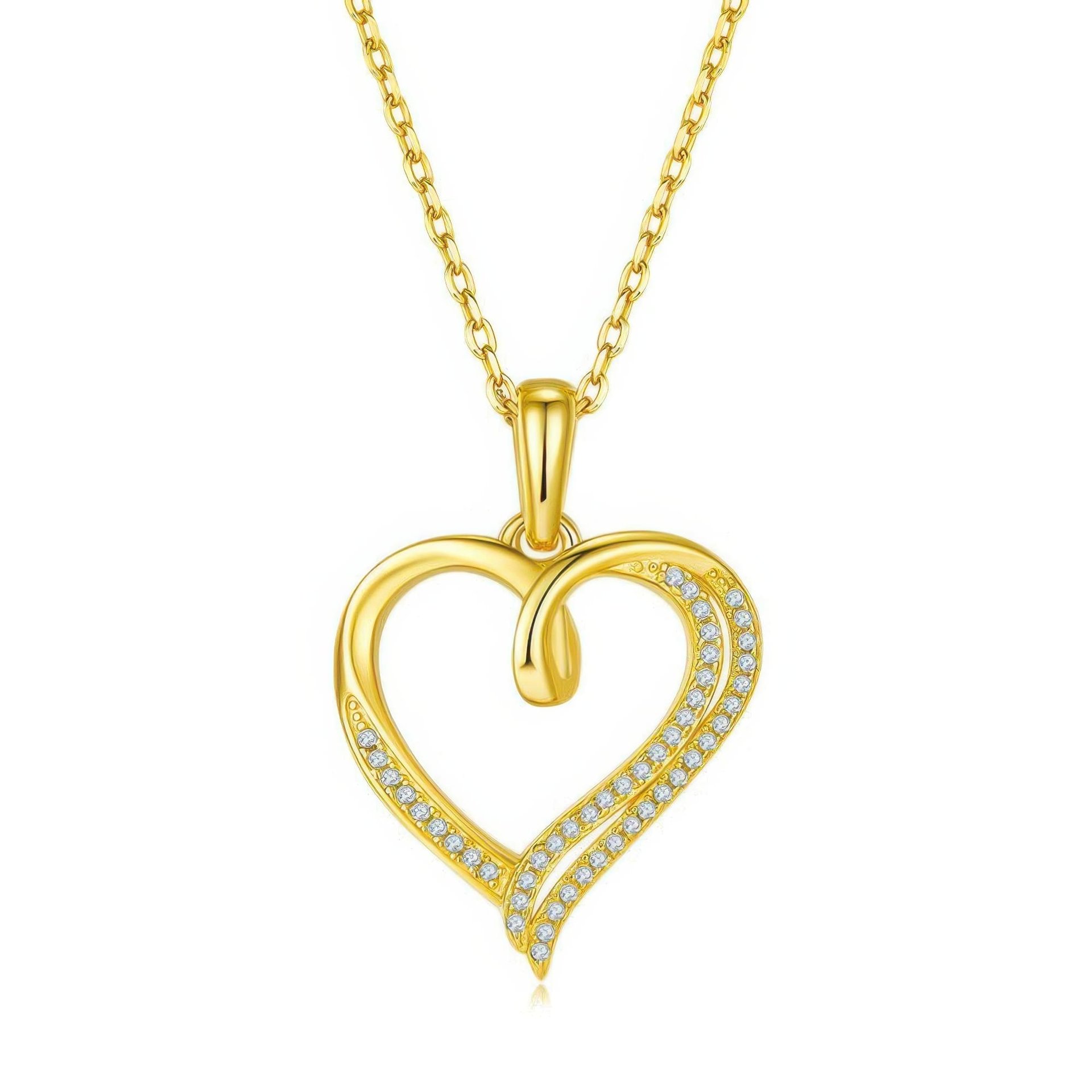 Ribbon Twist Heart Moissanite Pendant Necklace | Sterling Silver Open Heart with Looped Crossover Top | 3 Plating Options -...