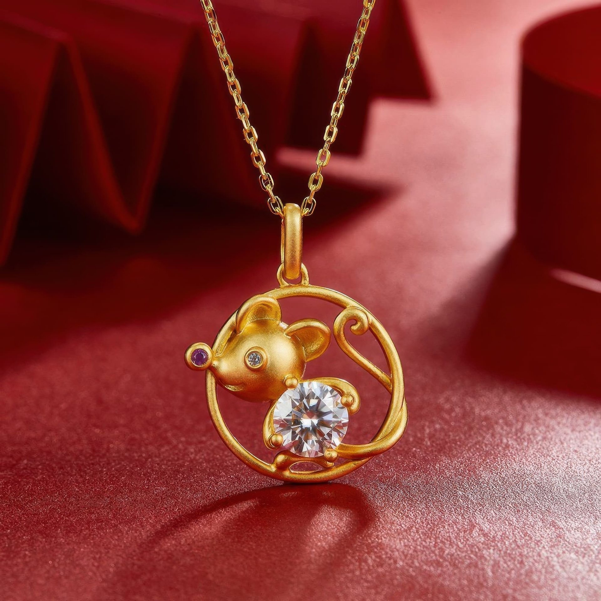 Chinese Zodiac Rat Moissanite Pendant | 22K Gold Plated 925 Silver Animal Charm - Image 3