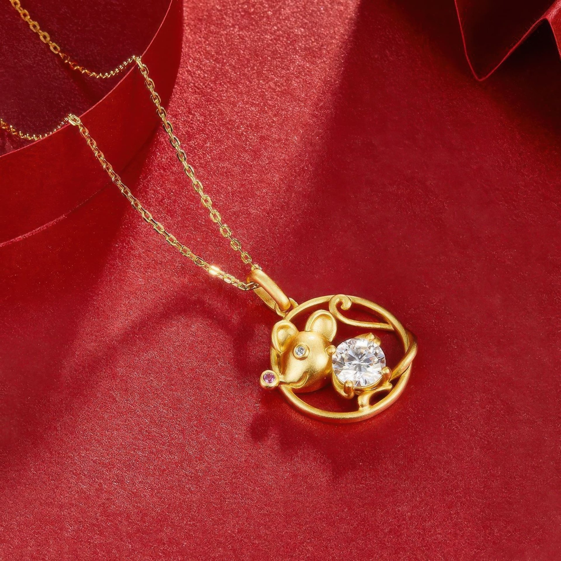 Chinese Zodiac Rat Moissanite Pendant | 22K Gold Plated 925 Silver Animal Charm - Image 4