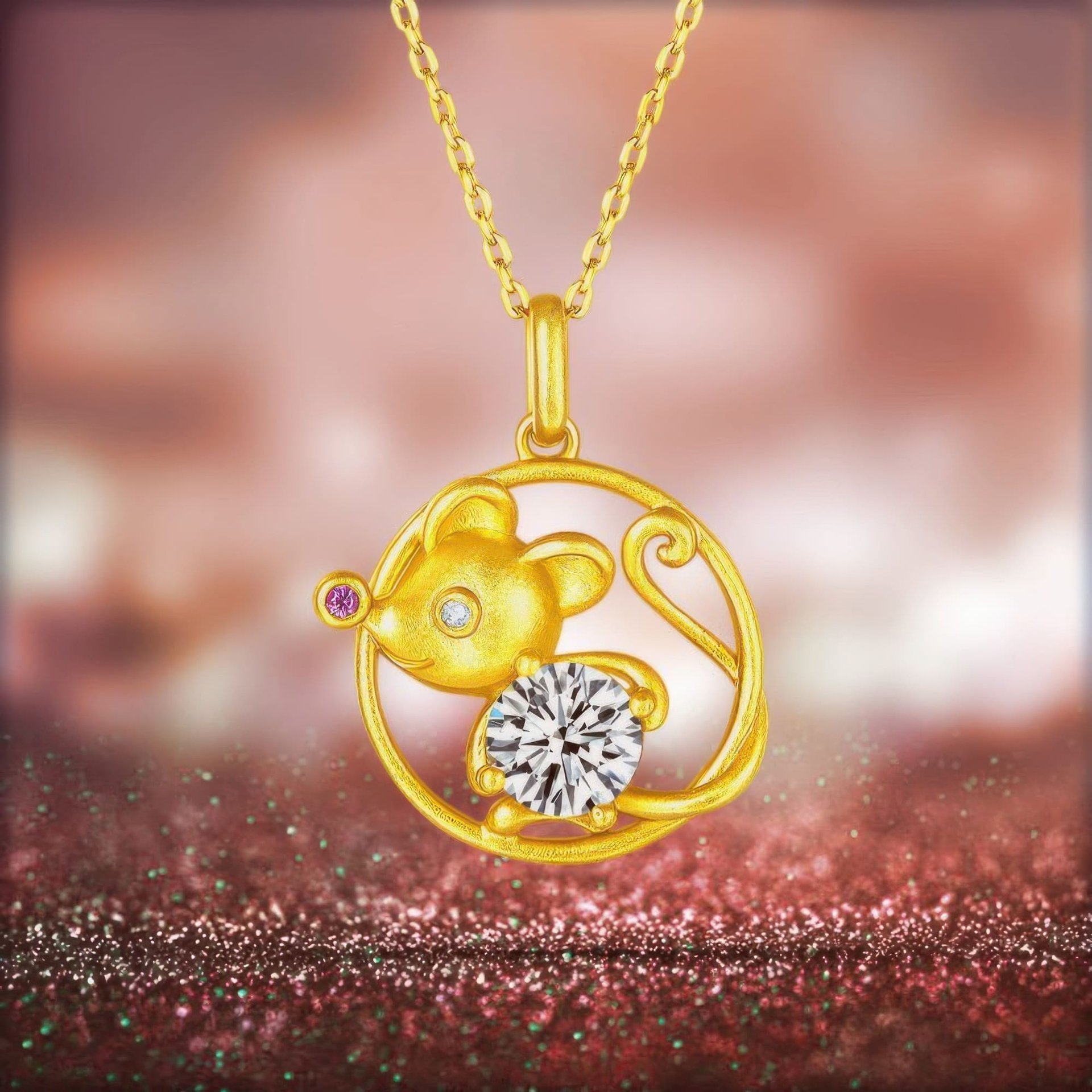 Chinese Zodiac Rat Moissanite Pendant | 22K Gold Plated 925 Silver Animal Charm - Image 5