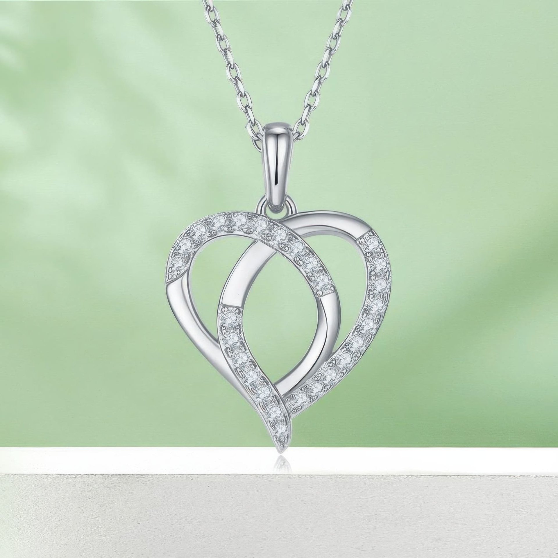 Heart Moissanite Pendant Necklace | Interlocking Pavé Loops 925 Silver | 3 Gold Tones - Image 3