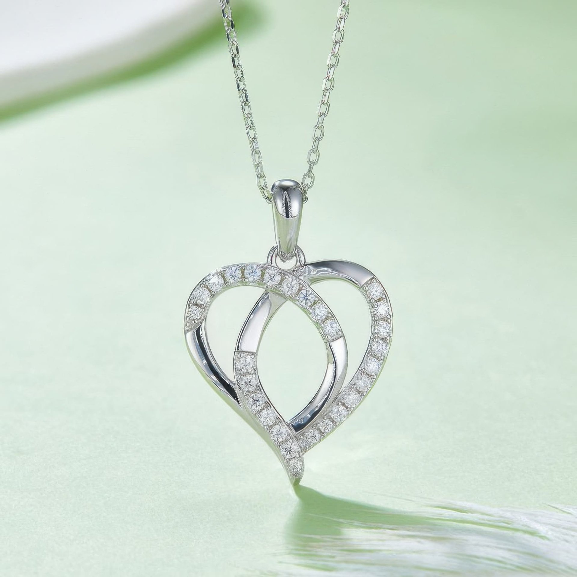 Heart Moissanite Pendant Necklace | Interlocking Pavé Loops 925 Silver | 3 Gold Tones - Image 4