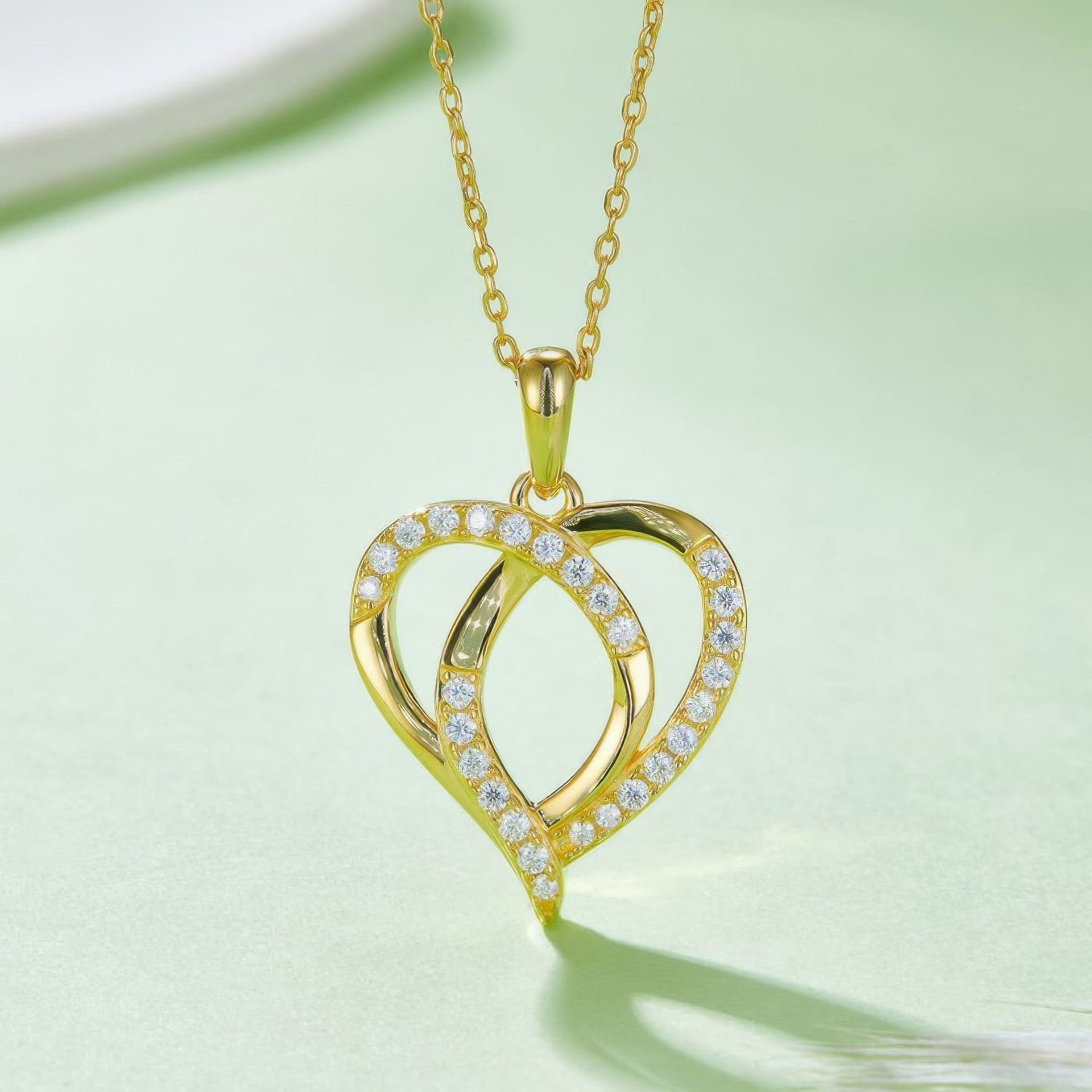 Heart Moissanite Pendant Necklace | Interlocking Pavé Loops 925 Silver | 3 Gold Tones - Image 6