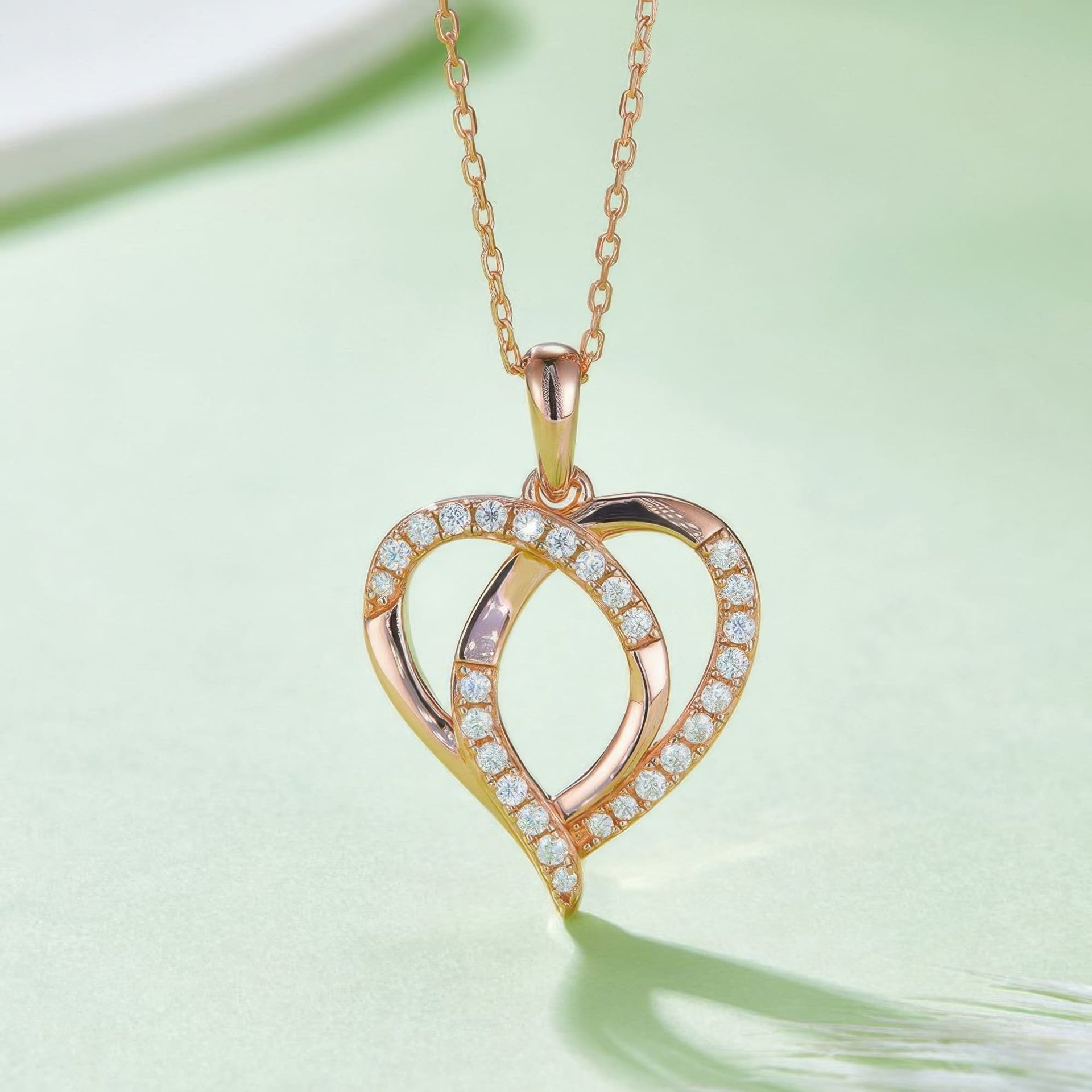Heart Moissanite Pendant Necklace | Interlocking Pavé Loops 925 Silver | 3 Gold Tones - Image 8