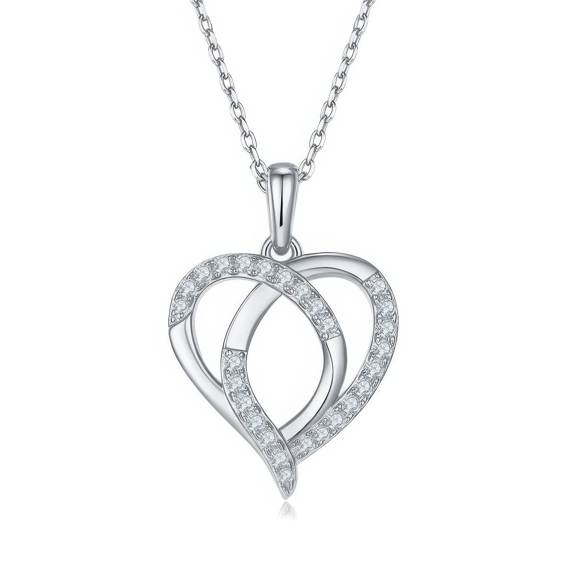 Heart Moissanite Pendant Necklace | Interlocking Pavé Loops 925 Silver | 3 Gold Tones