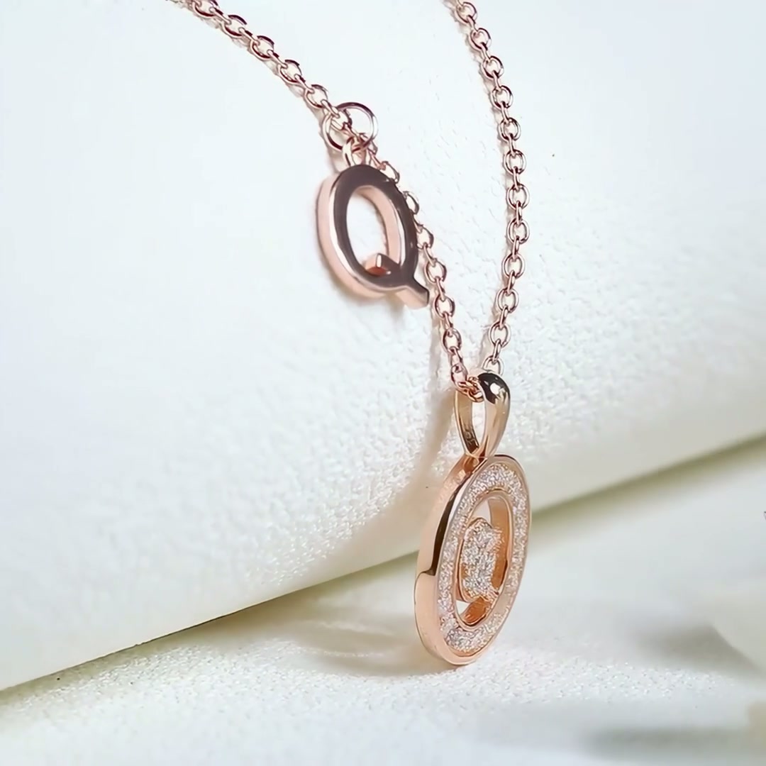 Initial Q Moissanite Necklace | Pave Halo Disc Pendant | 925 Sterling Silver Rose Gold Plated product video thumbnail