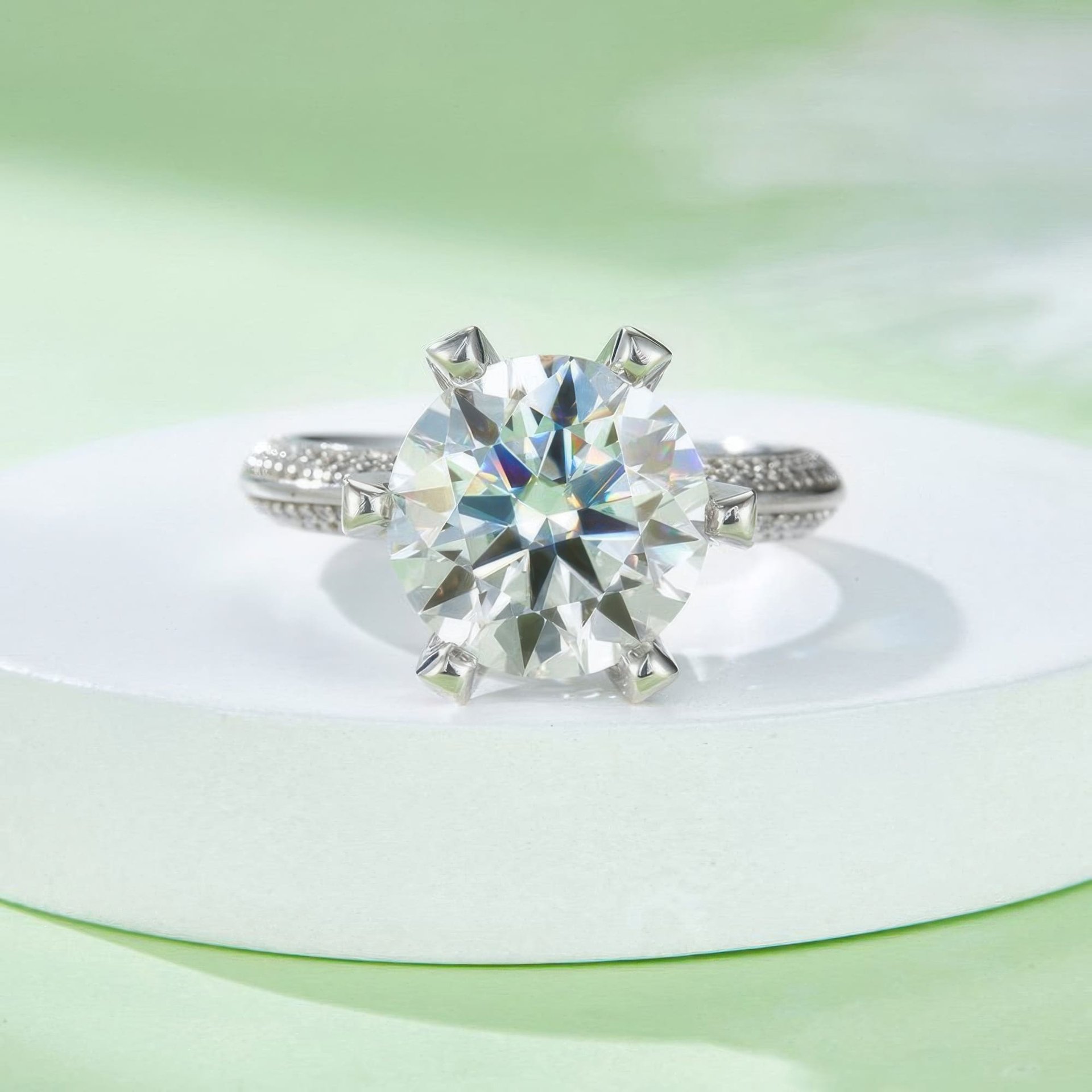 5ct Round Moissanite Crown Solitaire Ring | Pavé Shoulders | 925 Sterling Silver - Image 2