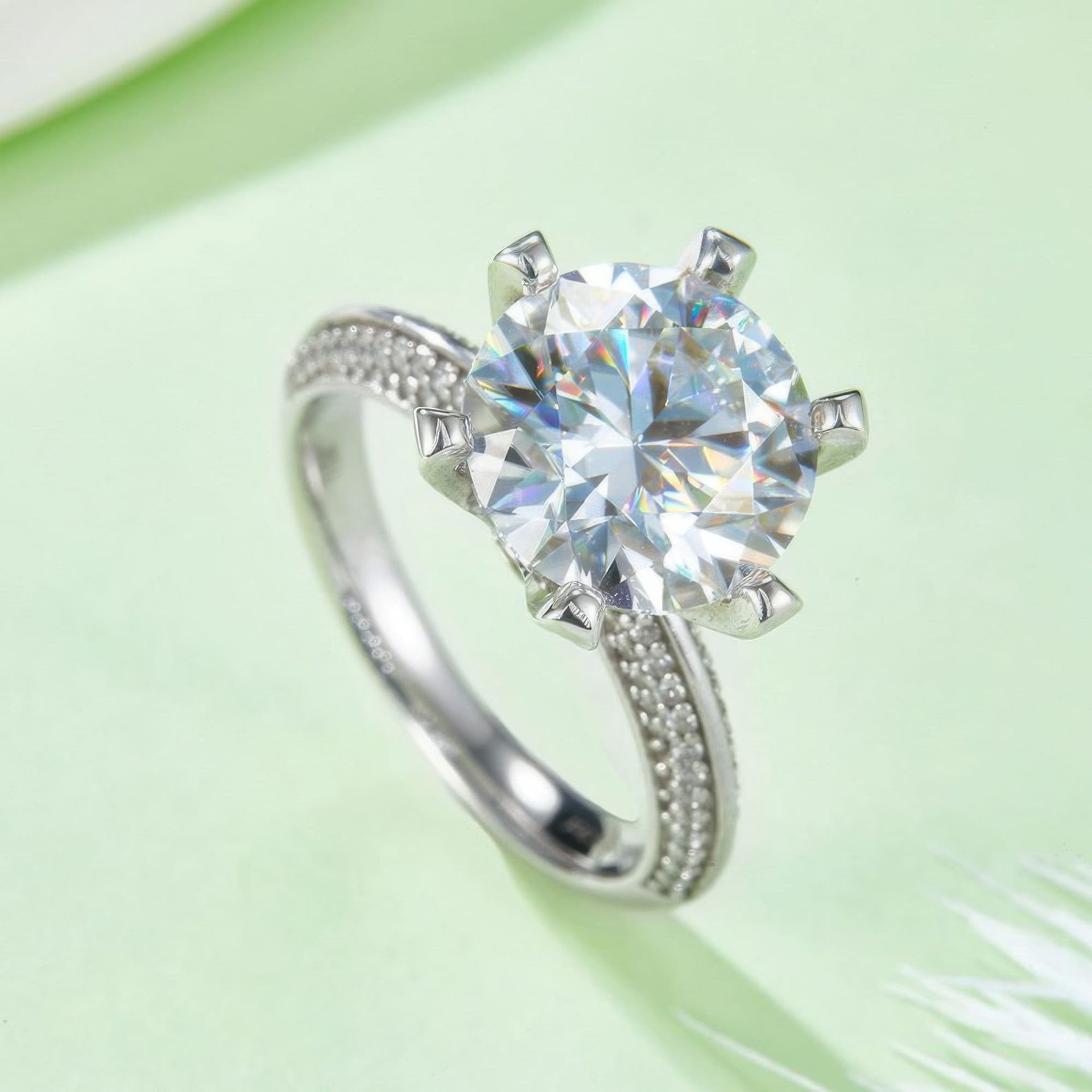 5ct Round Moissanite Crown Solitaire Ring | Pavé Shoulders | 925 Sterling Silver - Image 3