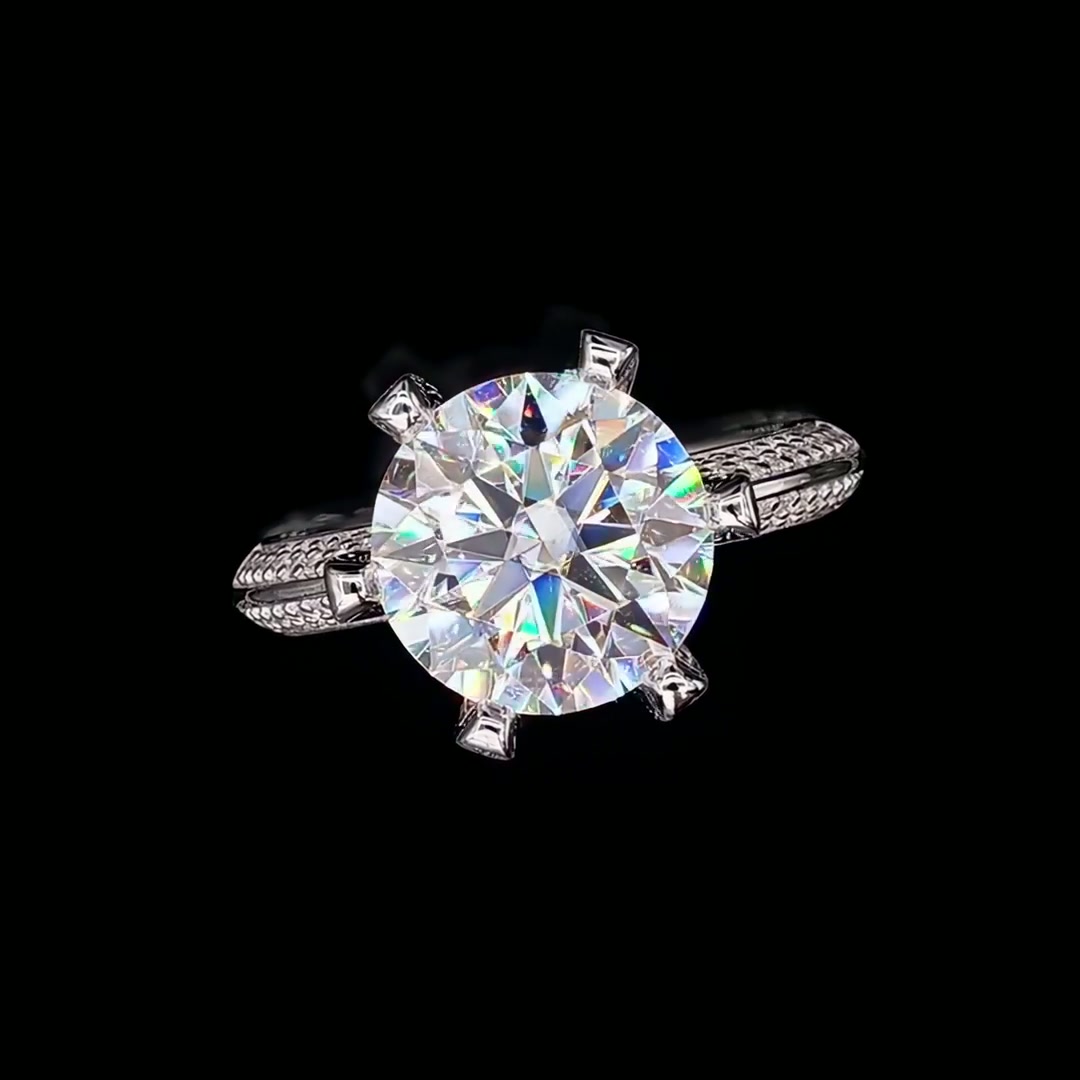5ct Round Moissanite Crown Solitaire Ring | Pavé Shoulders | 925 Sterling Silver product video thumbnail