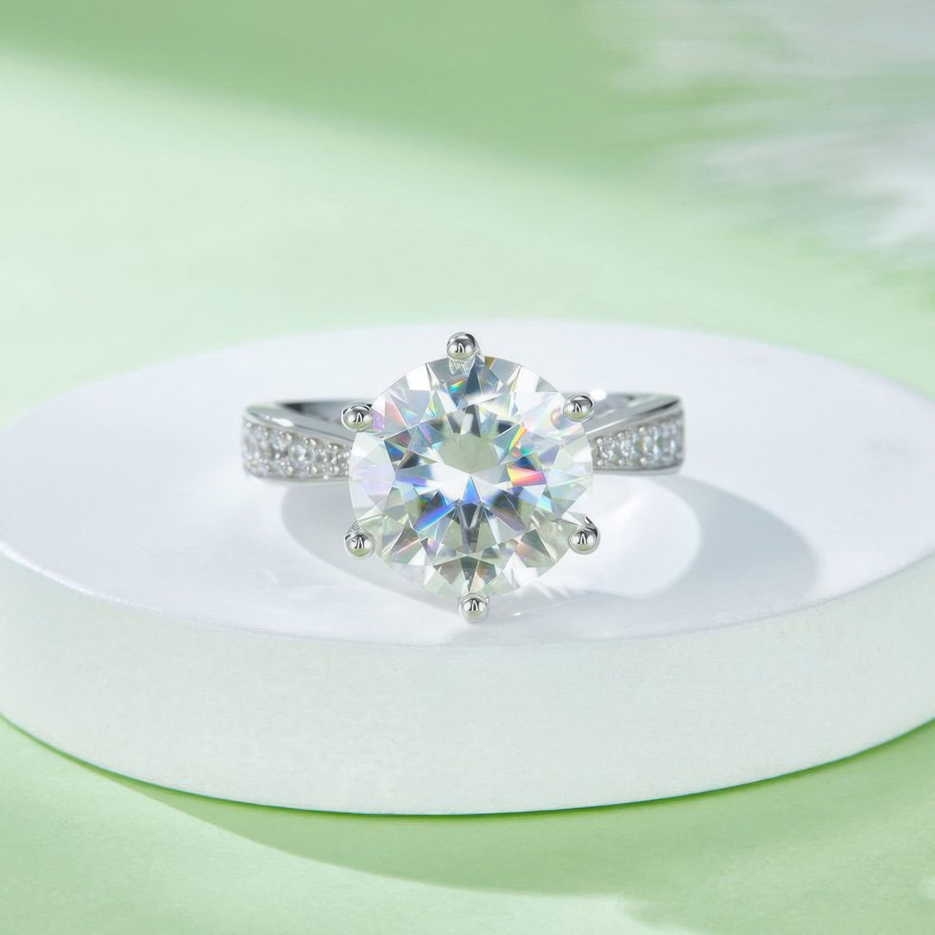 5ct Round Moissanite Crown Solitaire Ring | Six-Prong Pavé Band | 925 Sterling Silver - Image 2