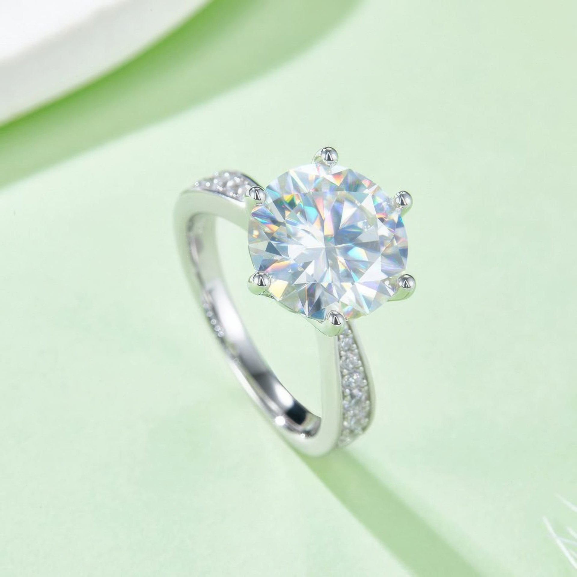 5ct Round Moissanite Crown Solitaire Ring | Six-Prong Pavé Band | 925 Sterling Silver - Image 3
