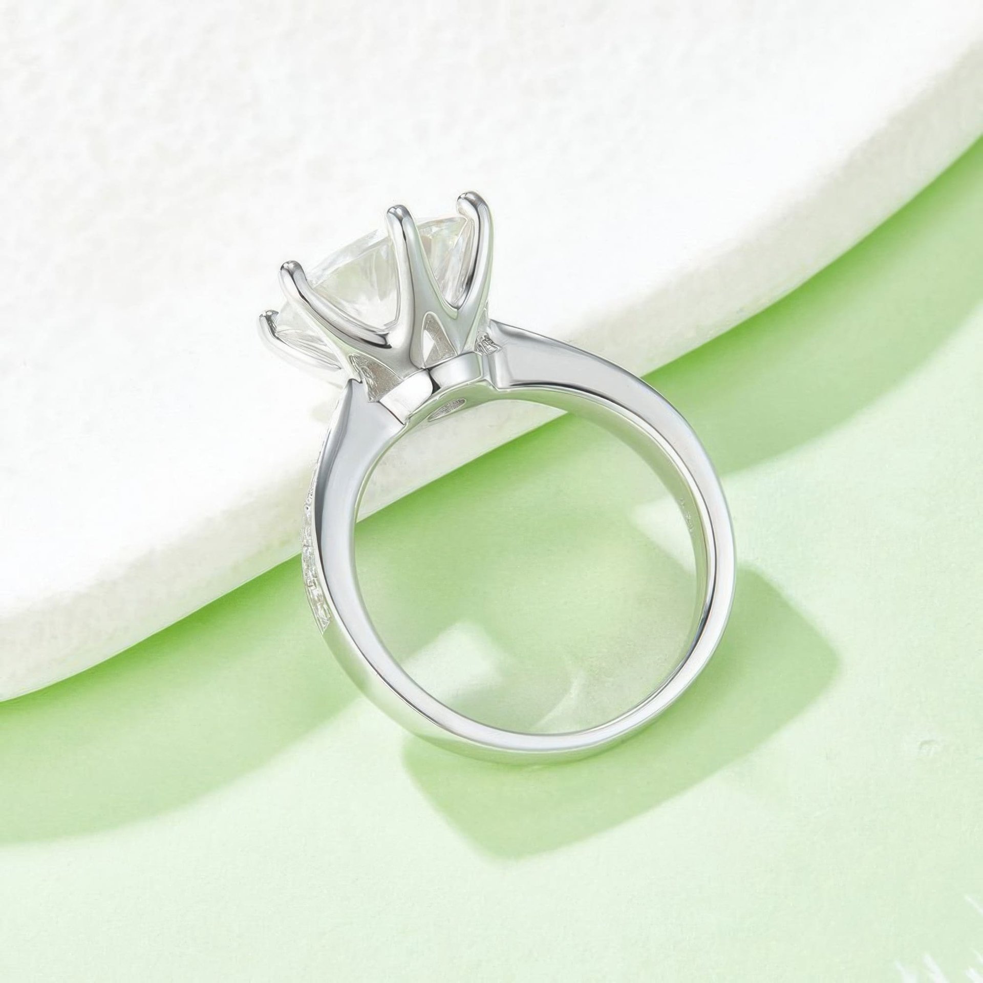 5ct Round Moissanite Crown Solitaire Ring | Six-Prong Pavé Band | 925 Sterling Silver - Image 4