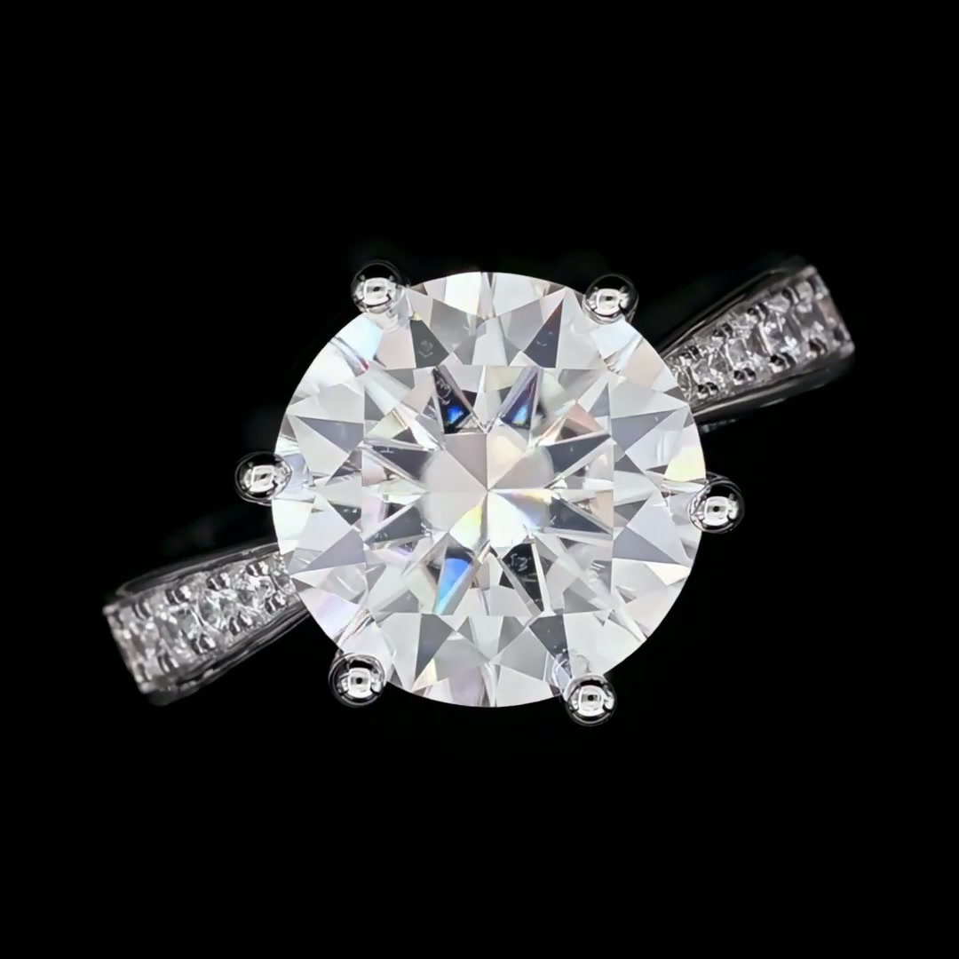 5ct Round Moissanite Crown Solitaire Ring | Six-Prong Pavé Band | 925 Sterling Silver product video thumbnail