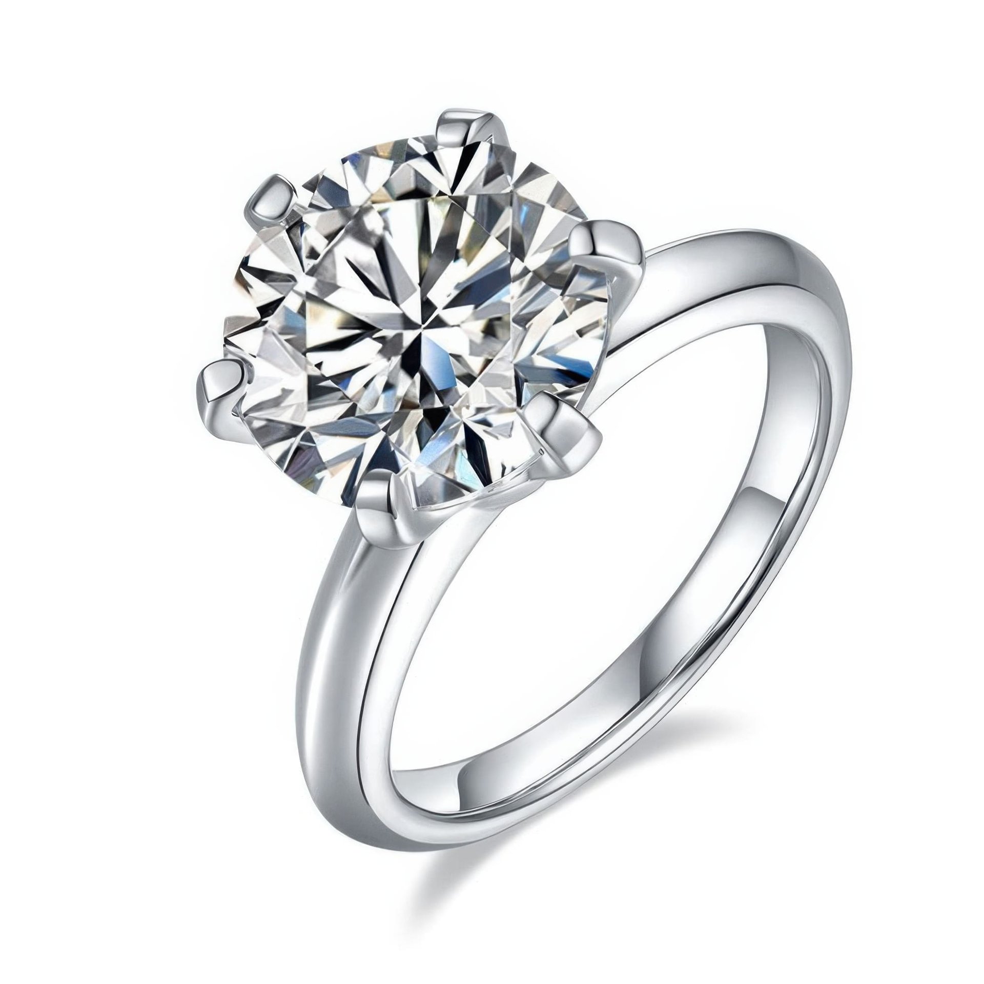 5 Carat Classic Round Moissanite Solitaire Ring | 6-Prong Setting | 925 Sterling Silver