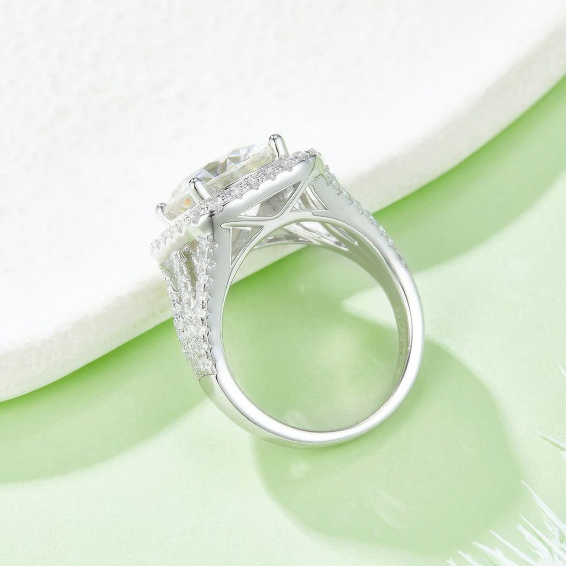 5 Carat Round Moissanite Engagement Ring | Cushion Halo | Split-Shank Pave Sterling Silver - Image 4