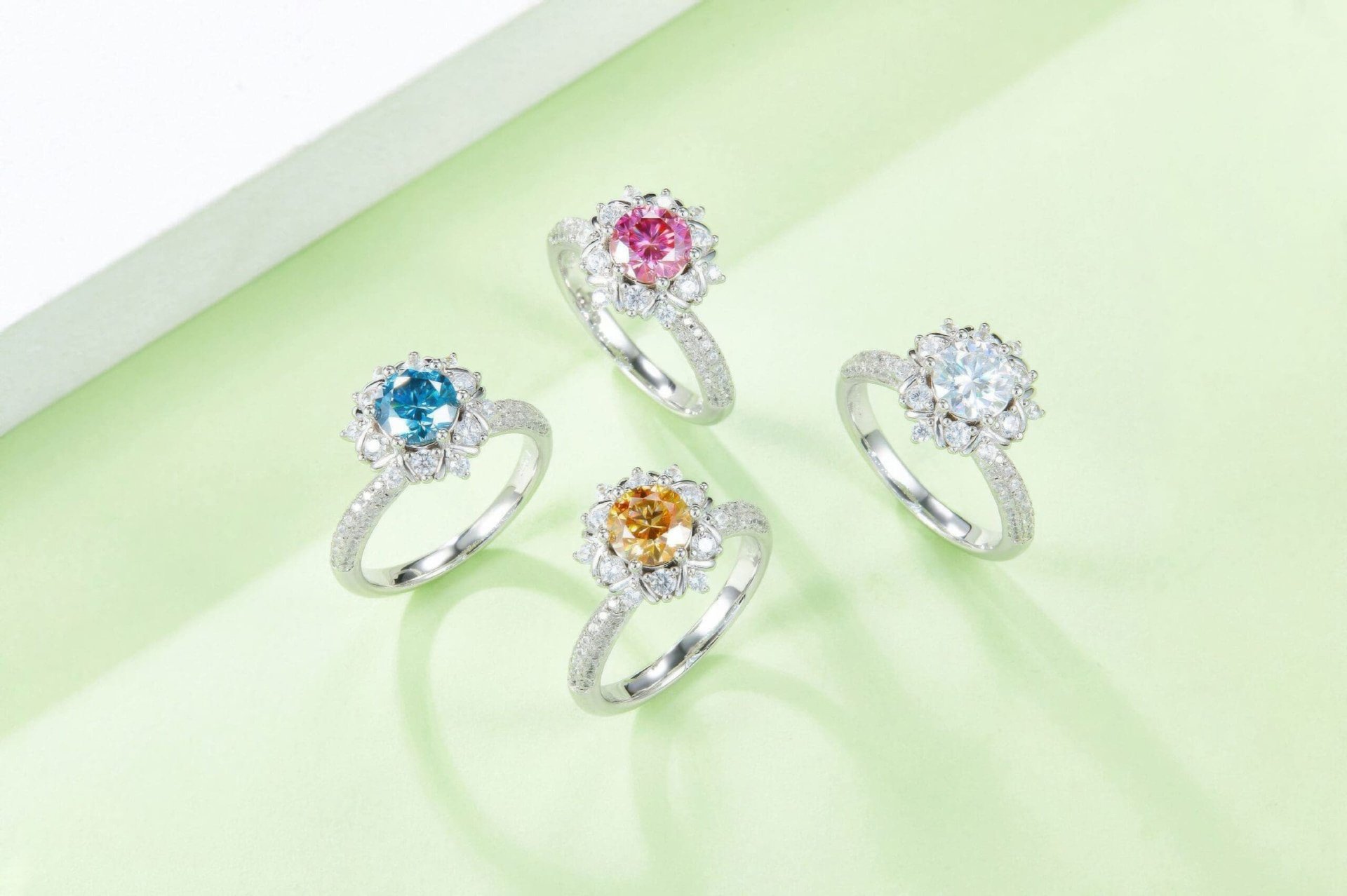 Round Moissanite Flower Halo Engagement Ring | 1ct 925 Silver Pavé Band - Image 6