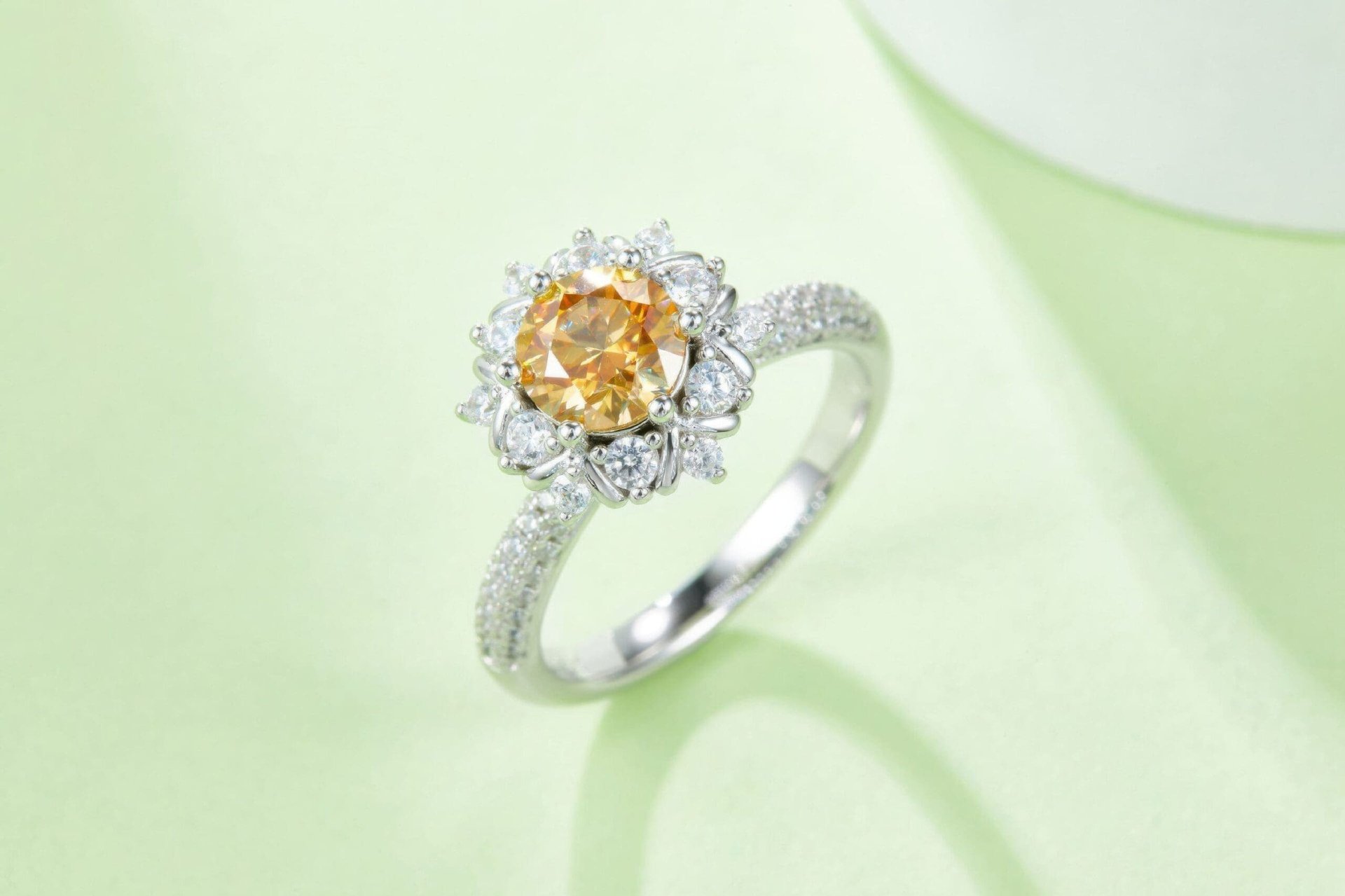 Round Moissanite Flower Halo Engagement Ring | 1ct 925 Silver Pavé Band - Image 3