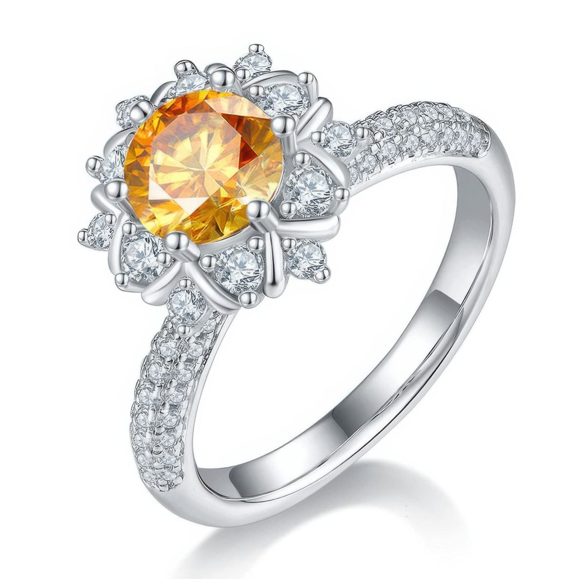 Round Moissanite Flower Halo Engagement Ring | 1ct 925 Silver Pavé Band - Image 7