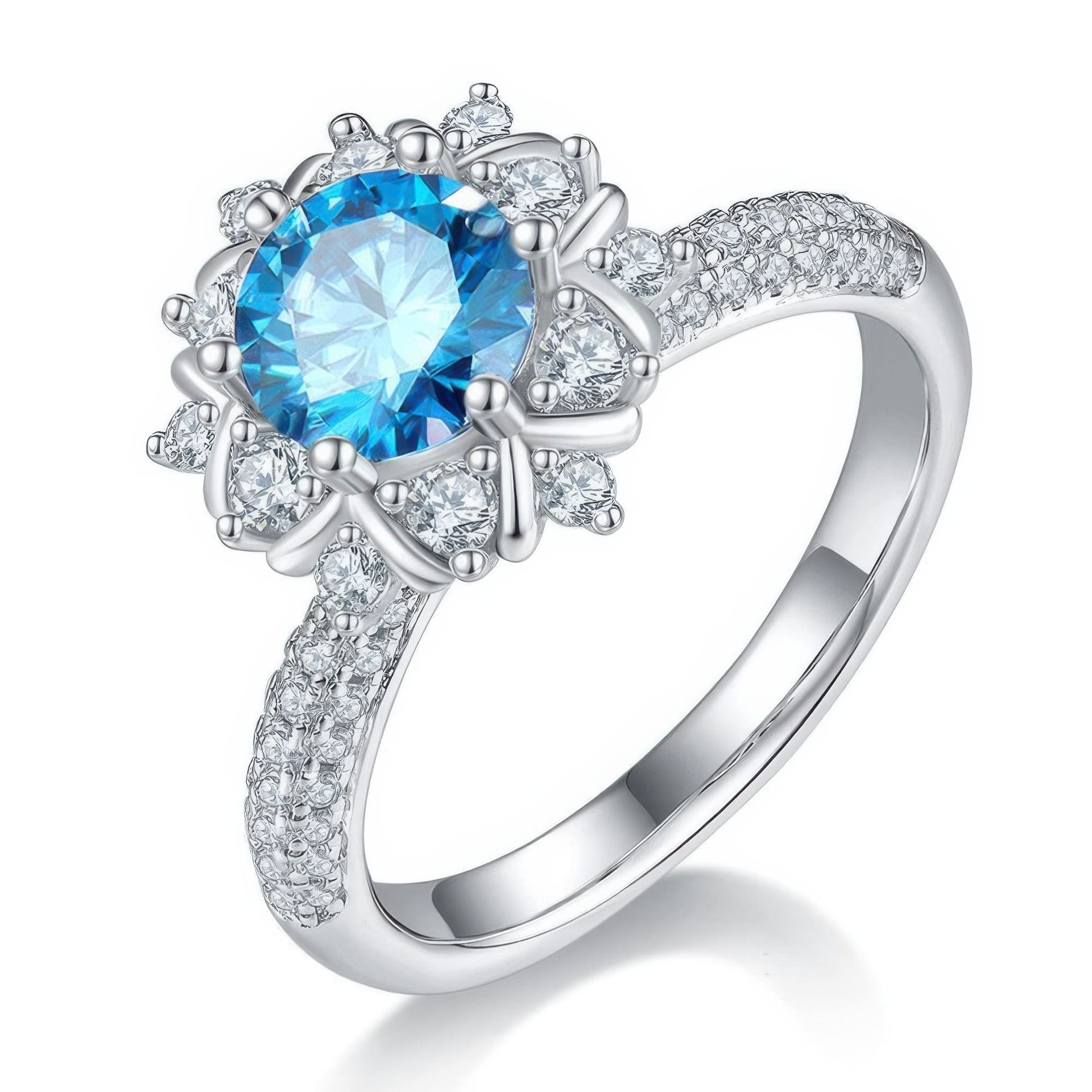Round Moissanite Flower Halo Engagement Ring | 1ct 925 Silver Pavé Band - Image 9