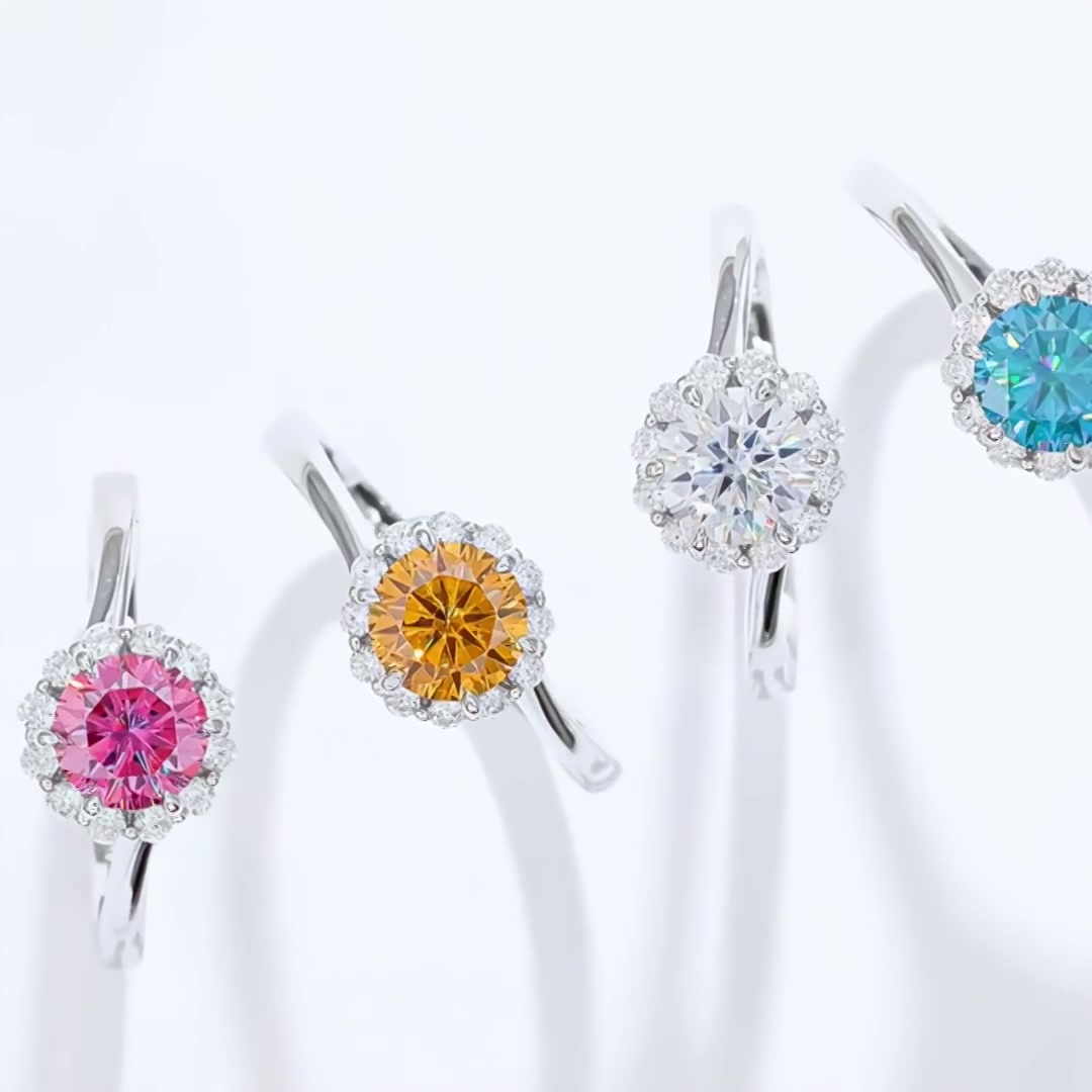 1ct Moissanite Halo Ring | Round Brilliant Cluster | 925 Sterling Silver product video thumbnail