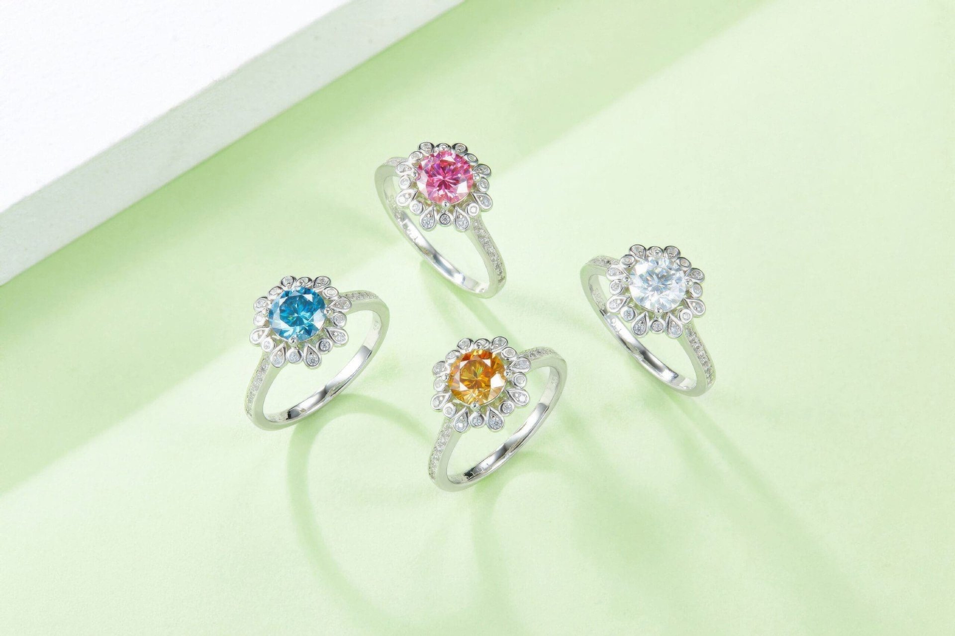 Moissanite Engagement Ring | Floral Halo Round Solitaire | 925 Sterling Silver - Image 5