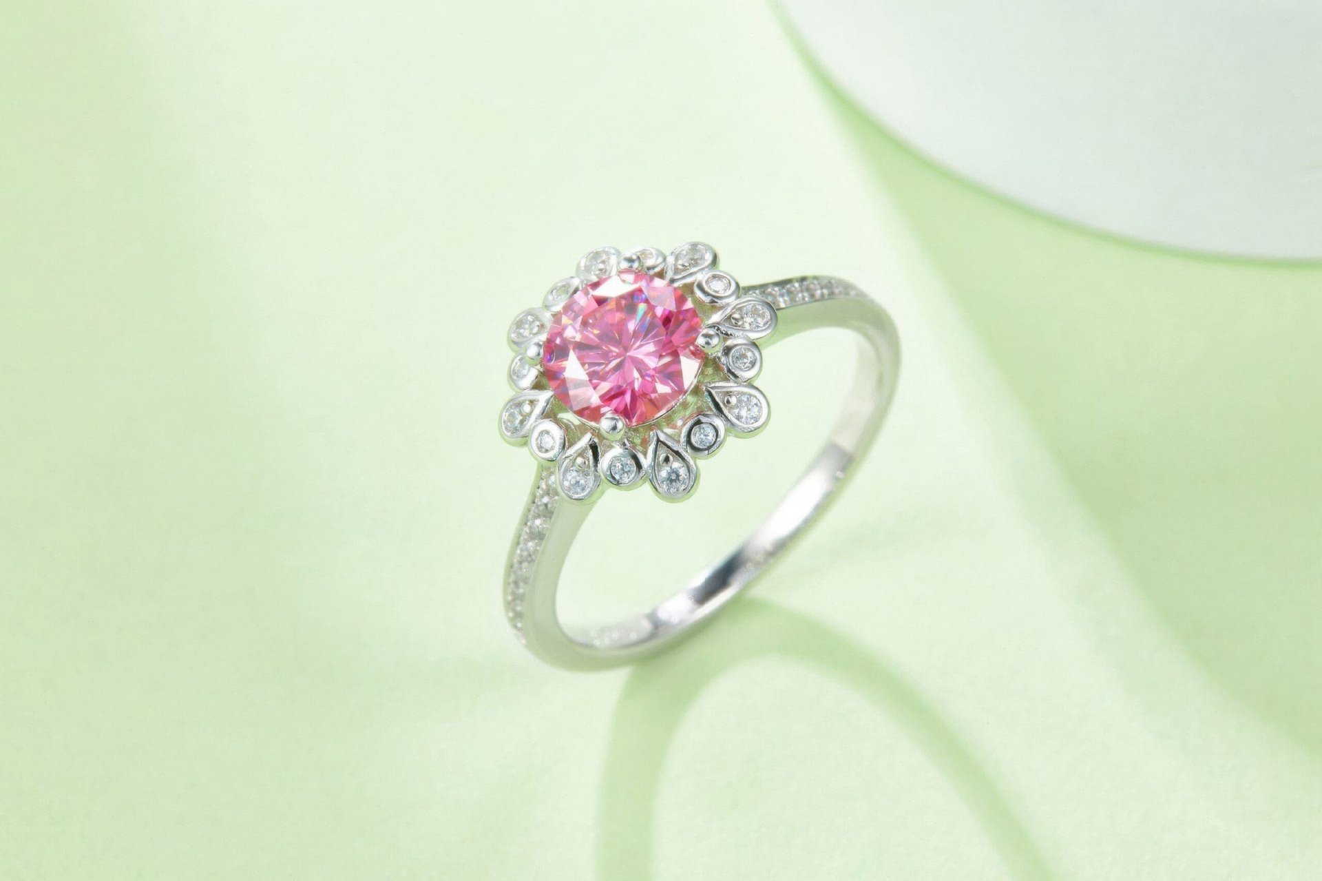 Moissanite Engagement Ring | Floral Halo Round Solitaire | 925 Sterling Silver - Image 2