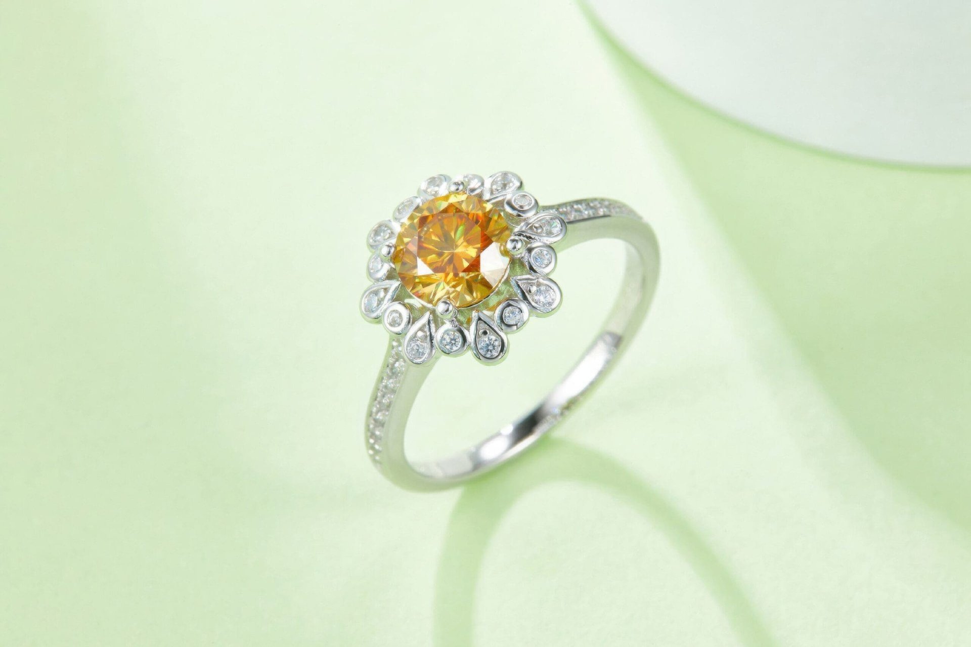 Moissanite Engagement Ring | Floral Halo Round Solitaire | 925 Sterling Silver - Image 3