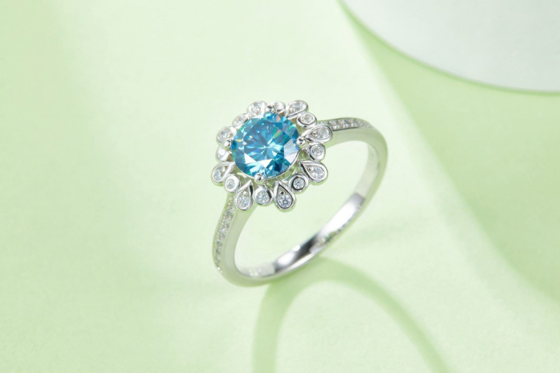 Moissanite Engagement Ring | Floral Halo Round Solitaire | 925 Sterling Silver - Image 4