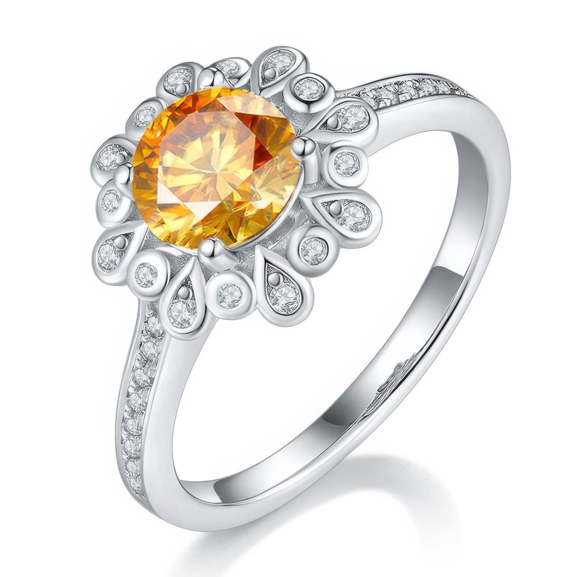 Moissanite Engagement Ring | Floral Halo Round Solitaire | 925 Sterling Silver - Image 6